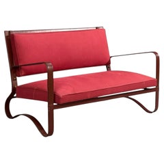 Jacques Adnet, Rare Settee, Leather, Steel, France, 1950s