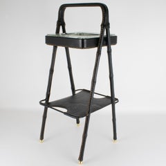 Jacques Adnet Rare table d'appoint Vide Poche en cuir Stitch by Stitch, circa 1950