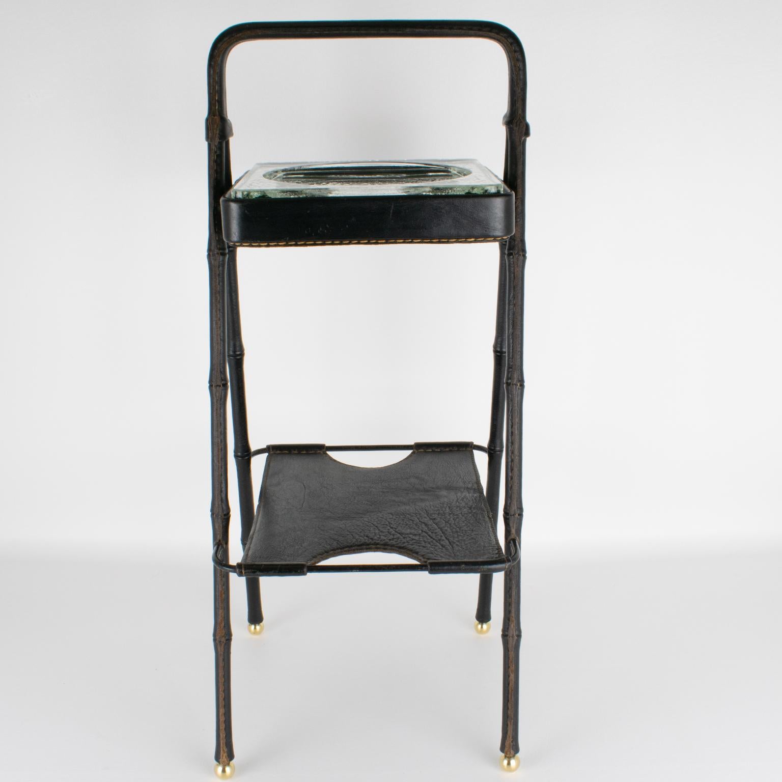Rara mesa auxiliar Vide Poche de cuero cosido de Jacques Adnet, hacia 1950 Francés en venta