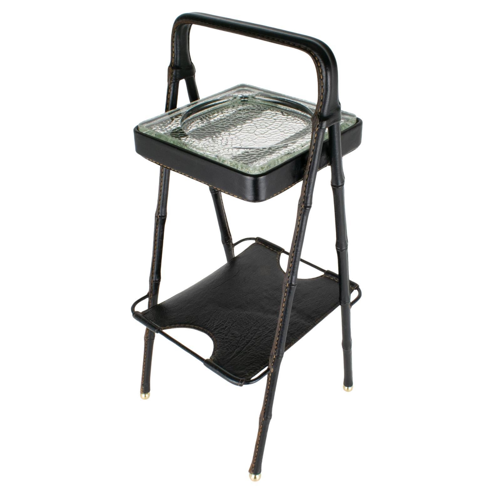 Jacques Adnet Seltener Vide Poche Beistelltisch aus Leder, um 1950