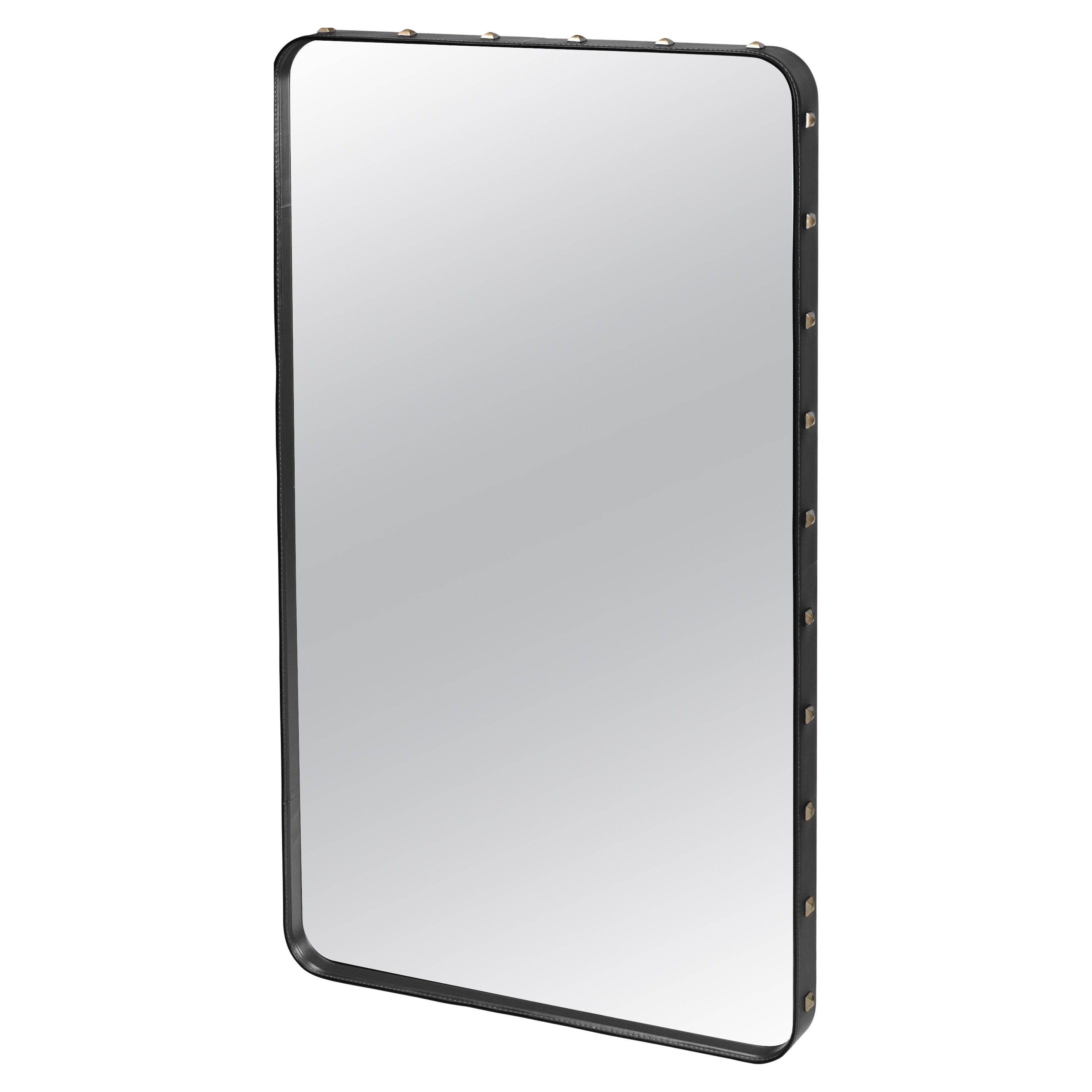 Jacques Adnet 'Rectangulaire' Wall Mirror in Black Leather for GUBI