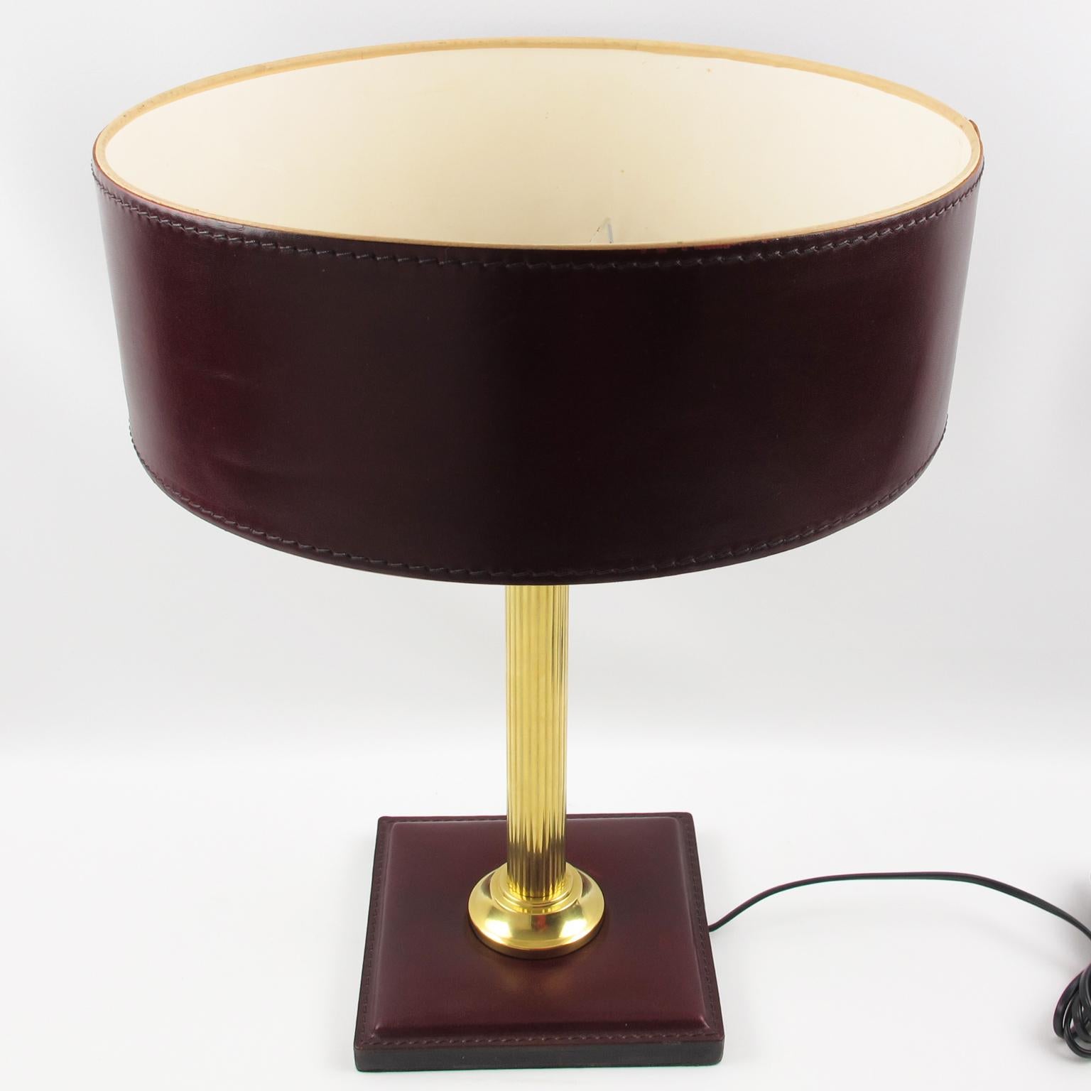 Jacques Adnet Red Hand-Stitched Leather-Clad Table Lamp 3