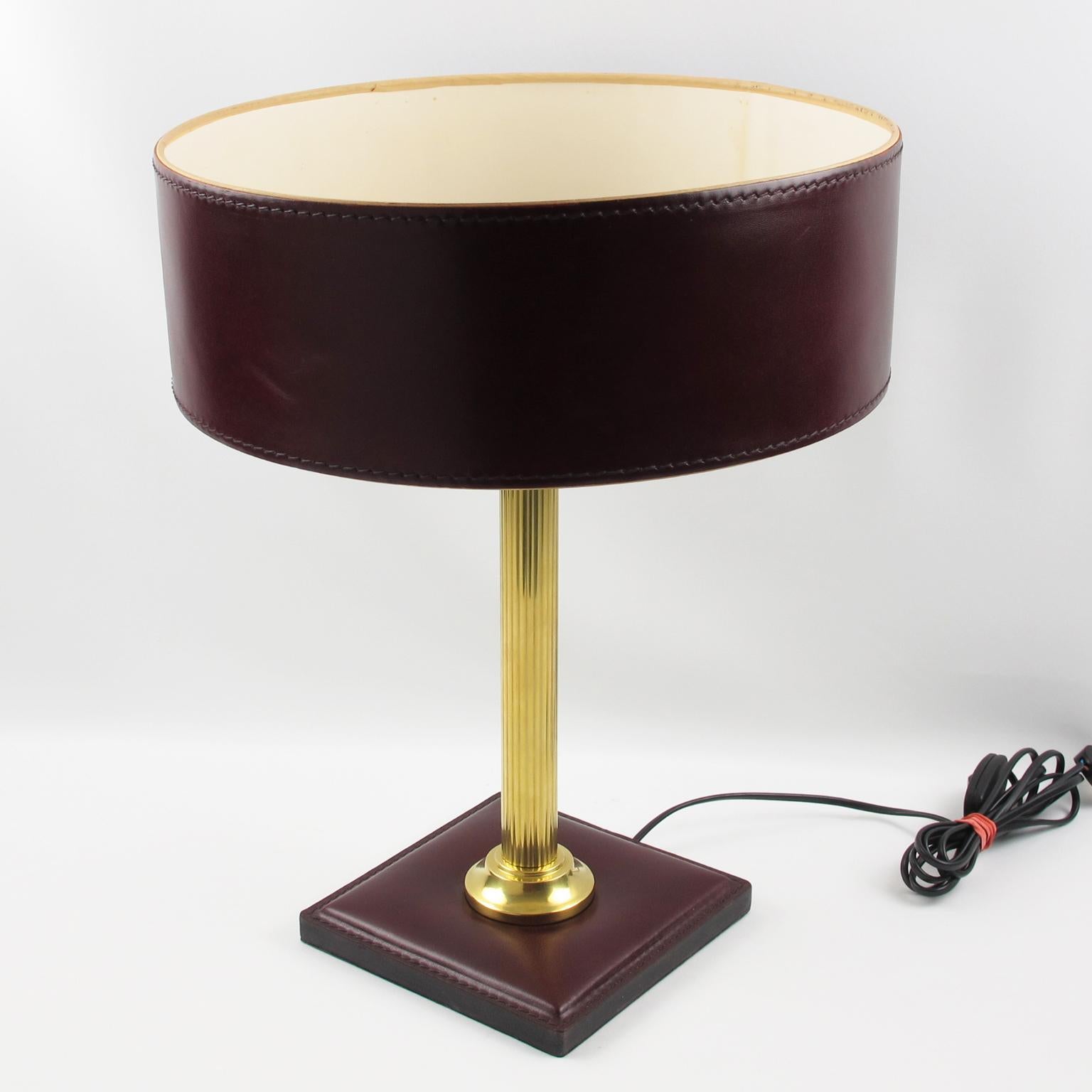 Jacques Adnet Red Hand-Stitched Leather-Clad Table Lamp 4