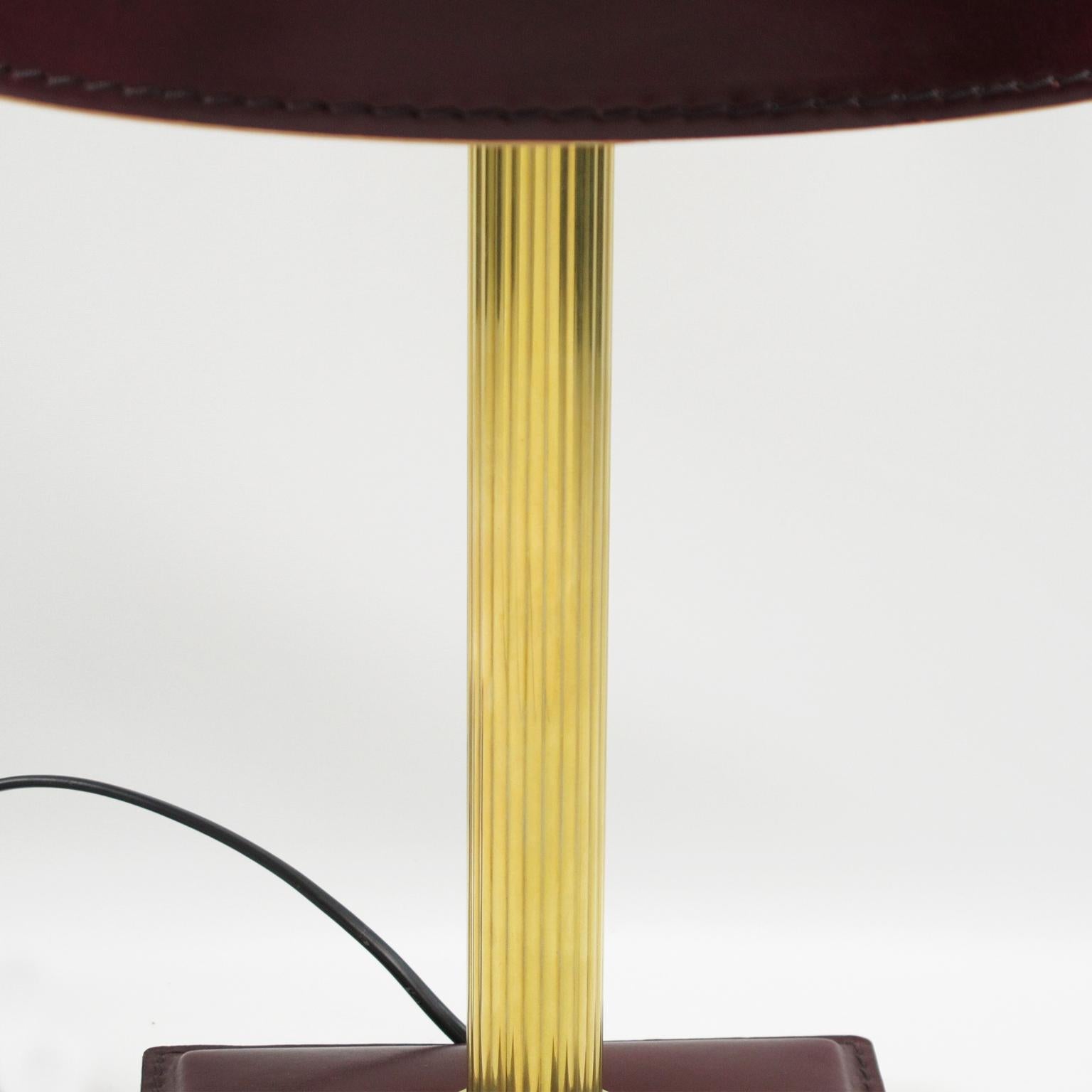 Jacques Adnet Red Hand-Stitched Leather-Clad Table Lamp 5