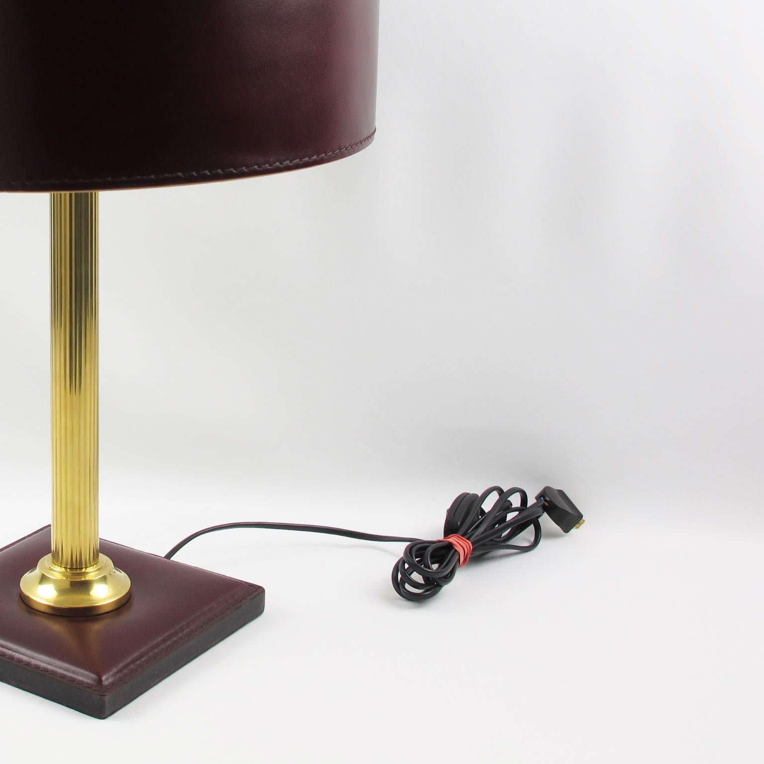 Jacques Adnet Red Hand-Stitched Leather-Clad Table Lamp 8