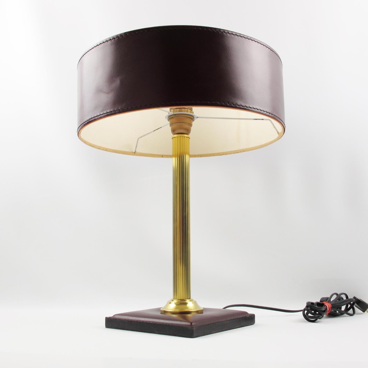 Jacques Adnet Red Hand-Stitched Leather-Clad Table Lamp In Good Condition In Atlanta, GA