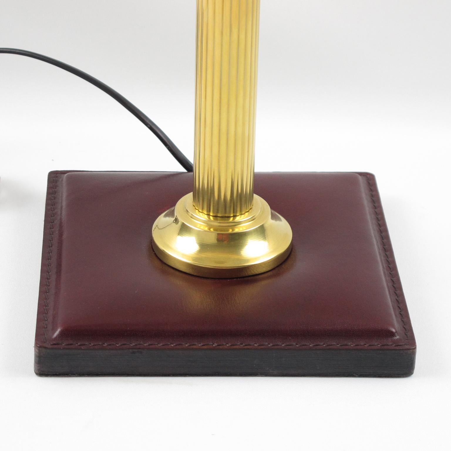 20th Century Jacques Adnet Red Hand-Stitched Leather-Clad Table Lamp