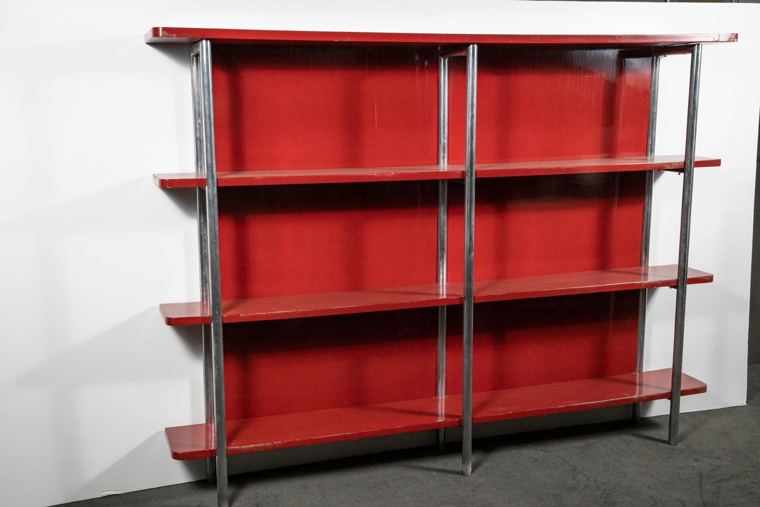 20th Century Jacques Adnet Red Lacquer Bookcase For Sale