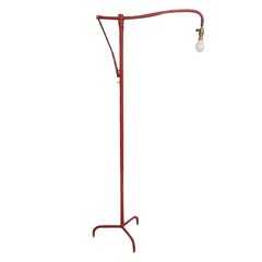 Jacques Adnet Red Leather Adjustable Floor Lamp