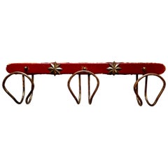 Jacques Adnet Red Leather and Brass Coat Rack