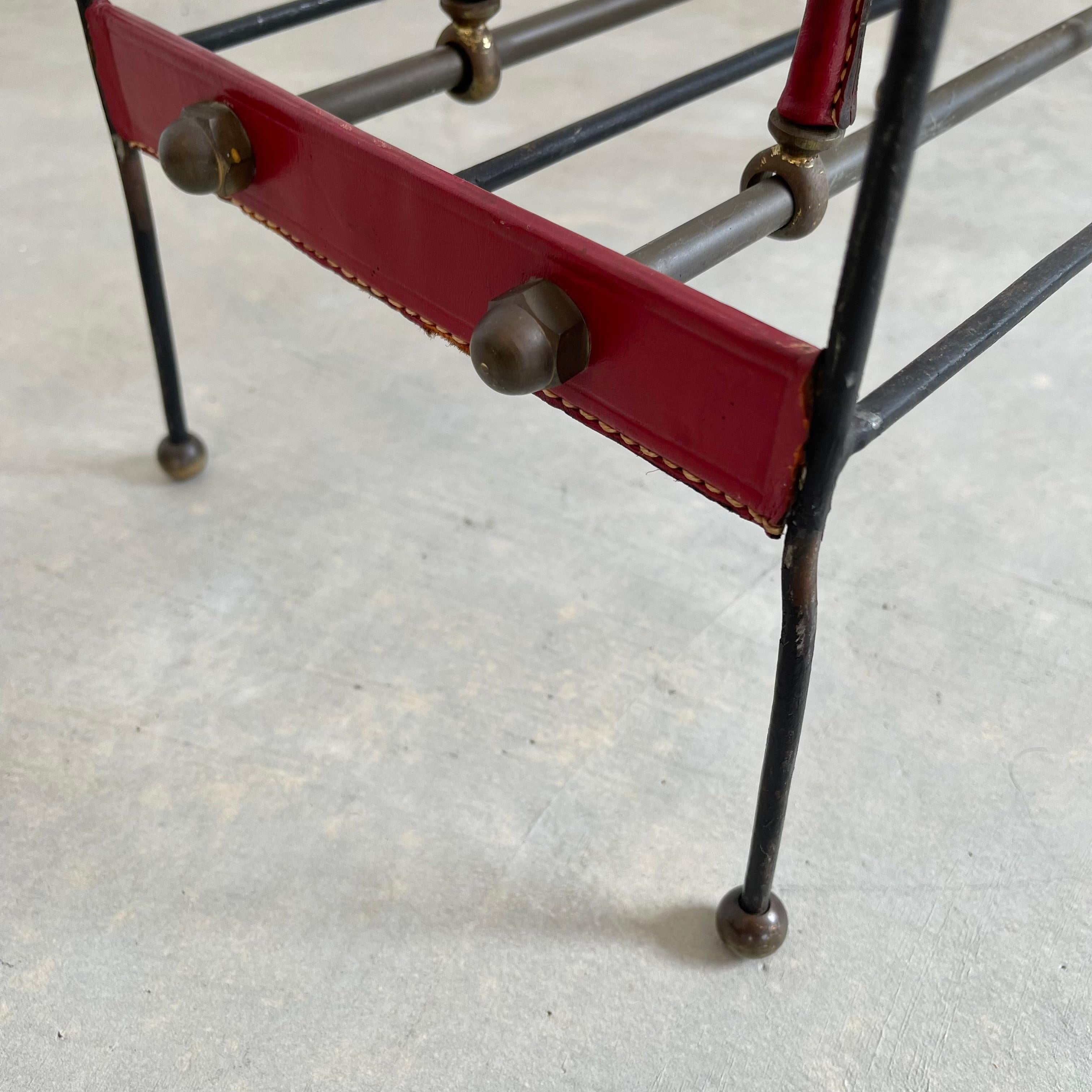 Jacques Adnet Red Leather and Metal Book Rack, 1950s For Sale 5