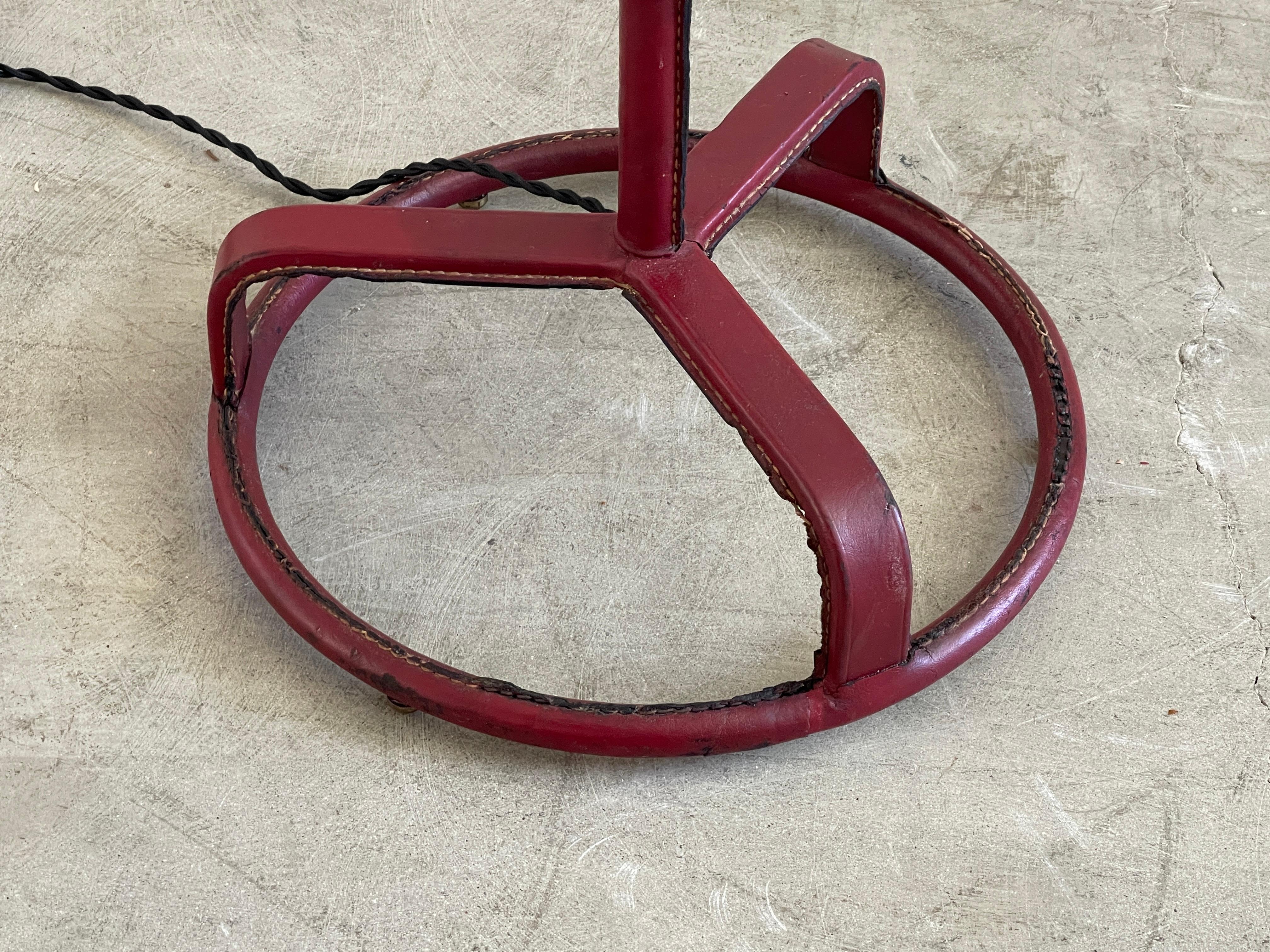 French Jacques Adnet Red Leather Floor Lamp For Sale