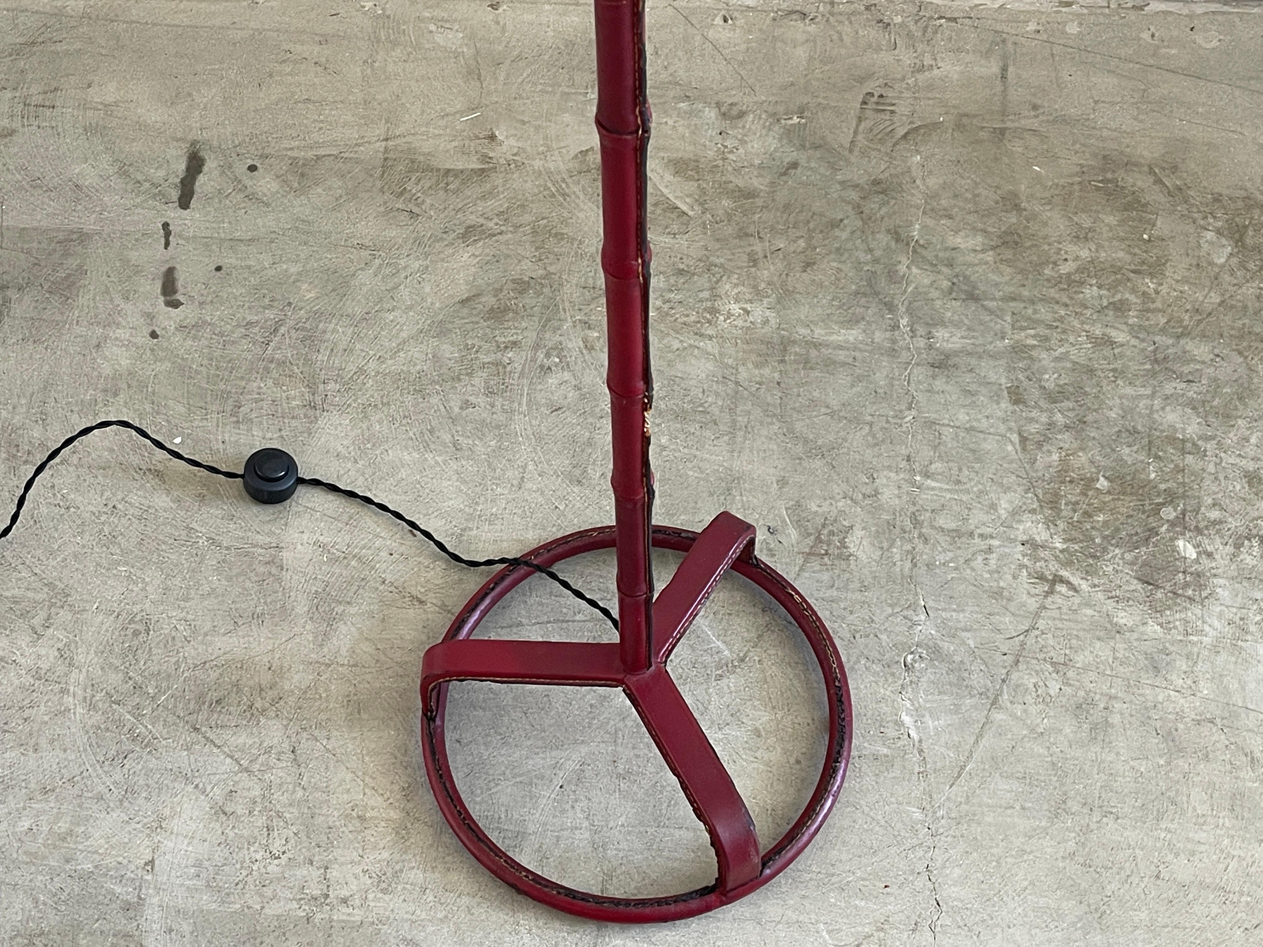 Jacques Adnet Red Leather Floor Lamp In Good Condition For Sale In Beverly Hills, CA