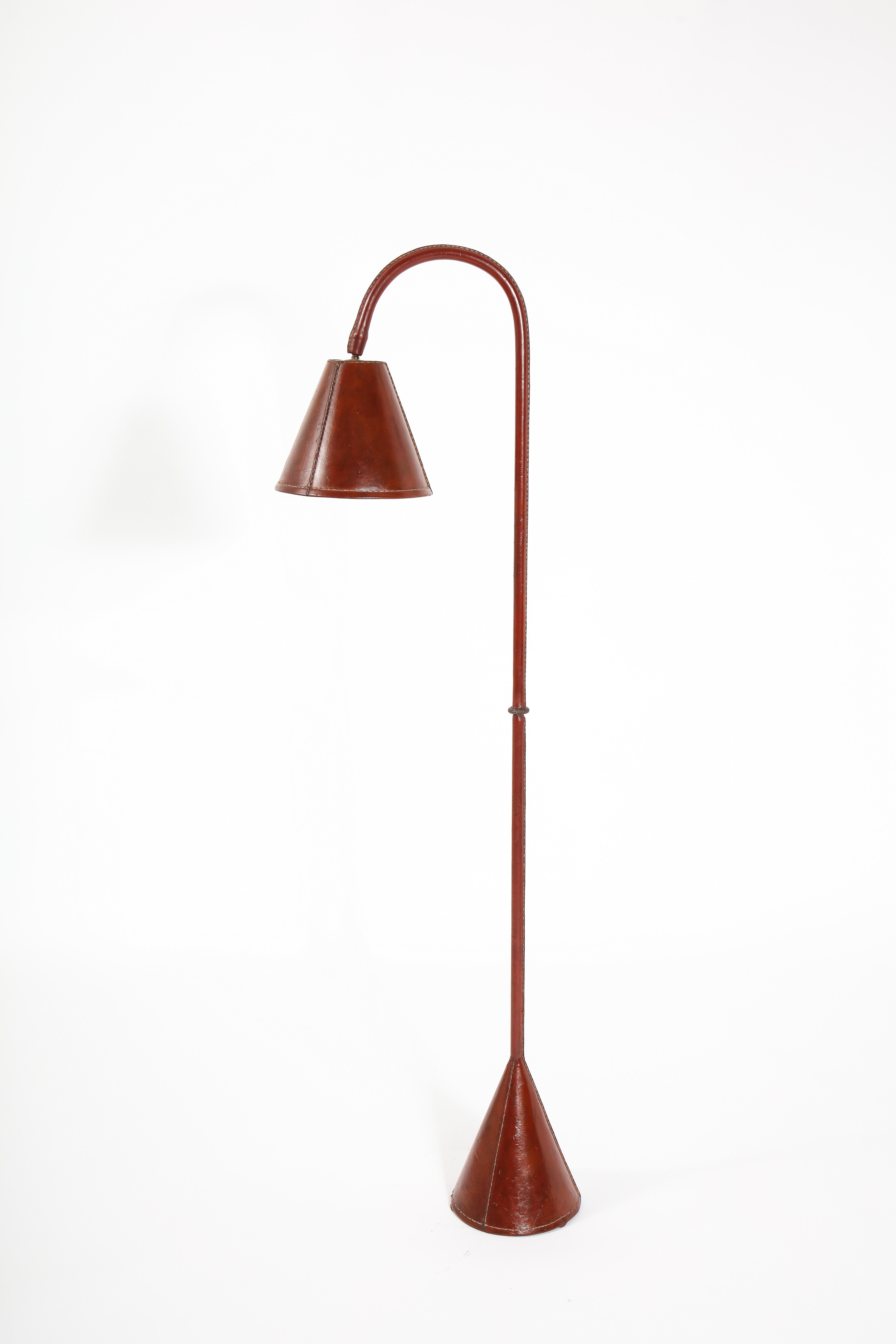 Jacques Adnet Red Leather Reading Lamp, France 1950's 4