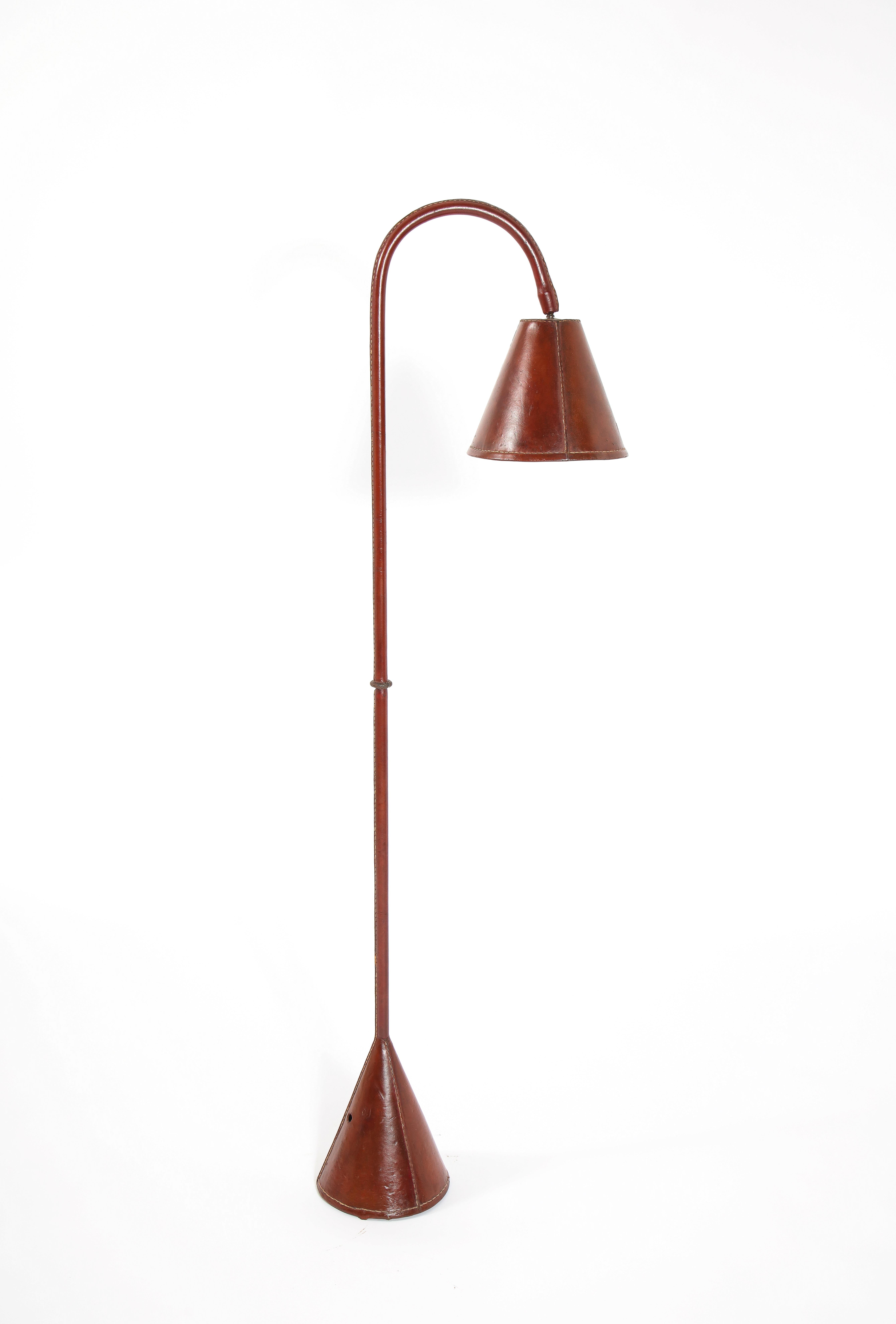 Jacques Adnet Red Leather Reading Lamp, France 1950's 6