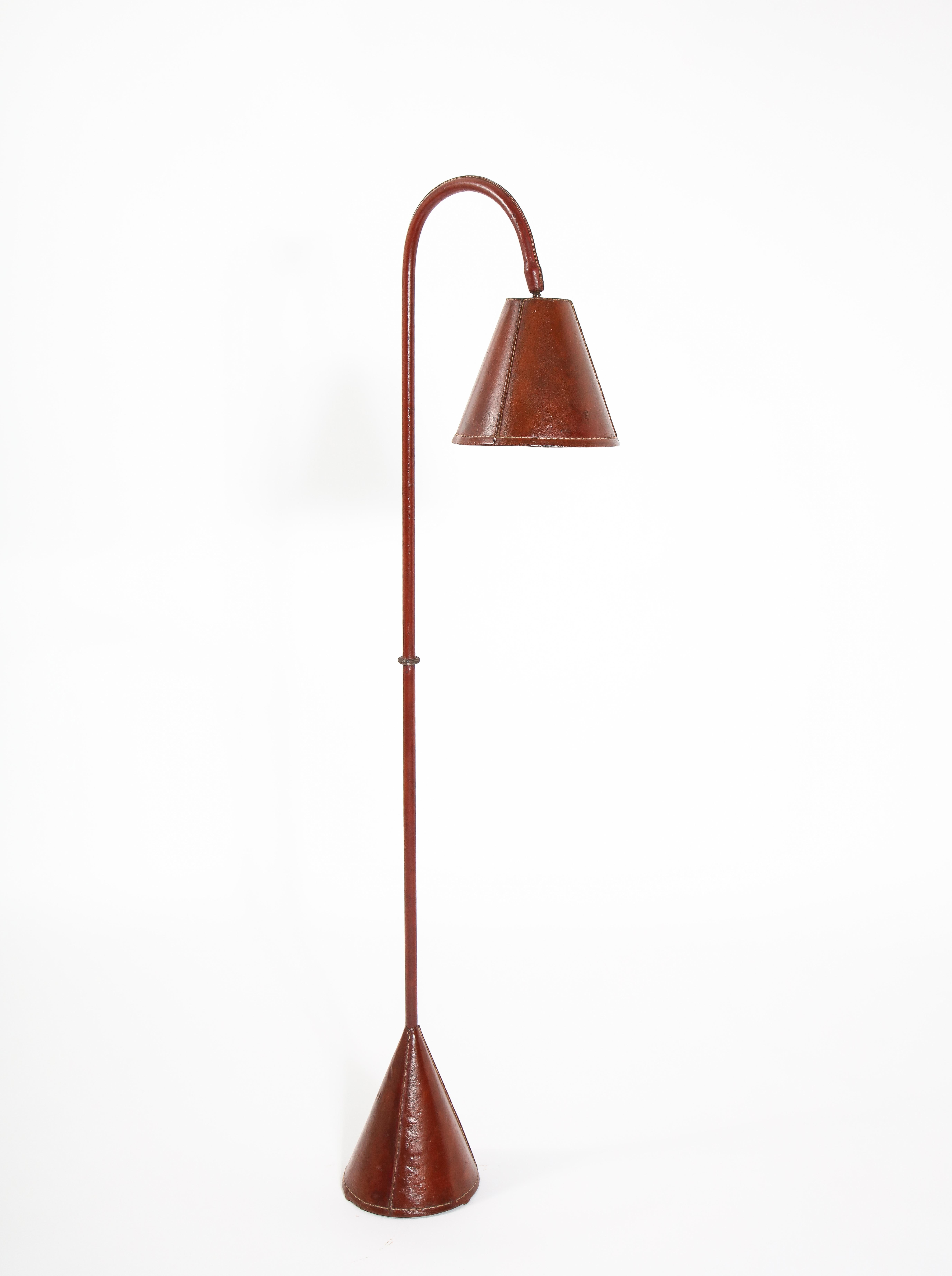 Jacques Adnet Red Leather Reading Lamp, France 1950's 7
