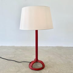Lampe de bureau Jacques Adnet en cuir rouge, France, années 1950