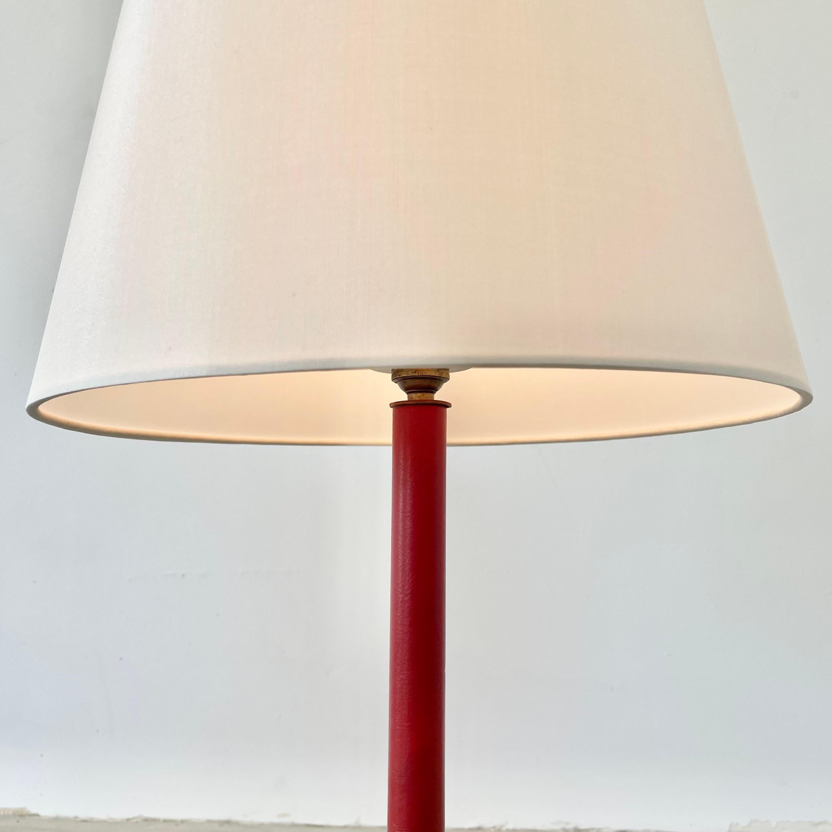 Mid-20th Century Jacques Adnet Red Leather Table Lamp, 1950s France