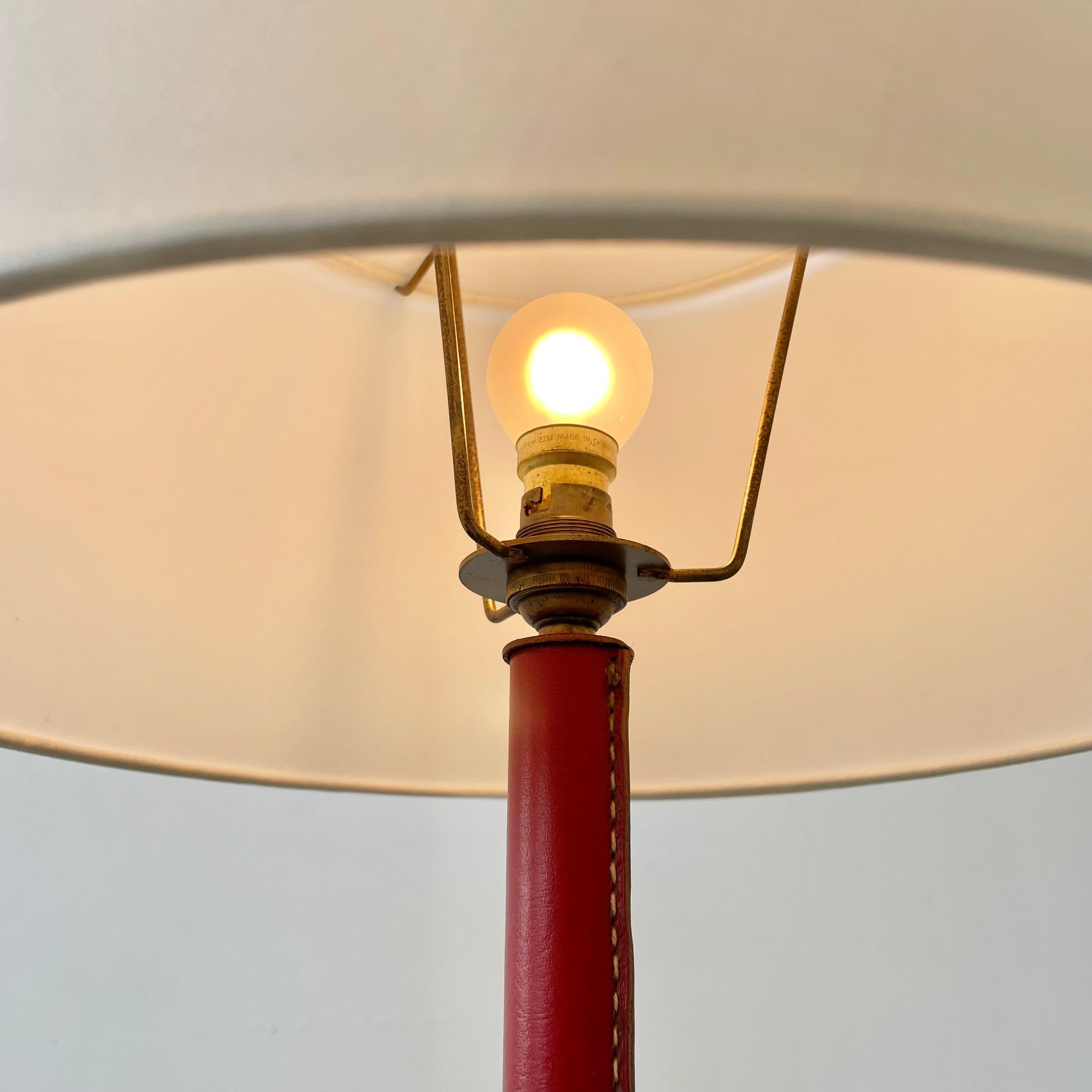 Jacques Adnet Red Leather Table Lamp, 1950s France 1