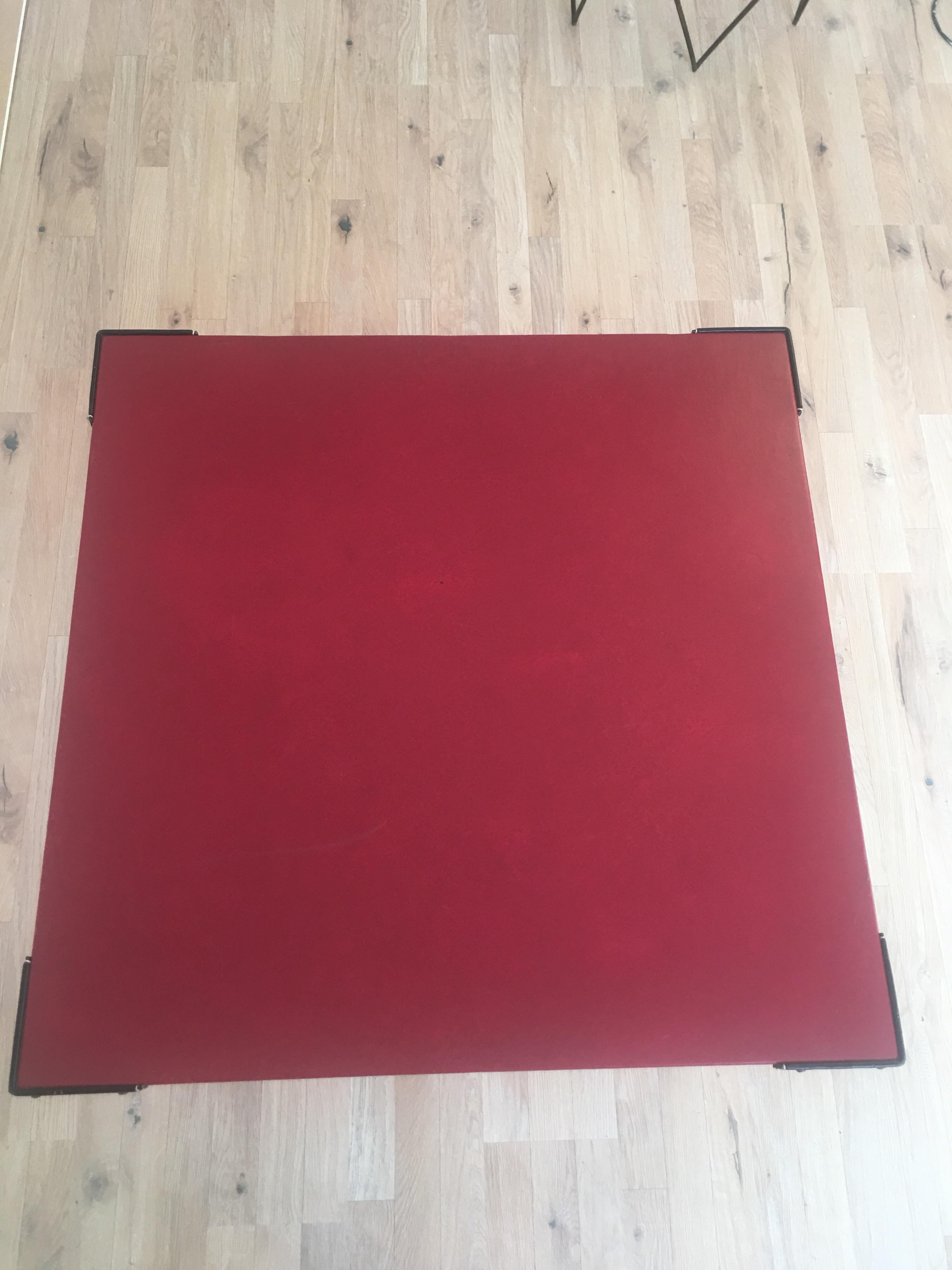 Jacques Adnet Red Leather Top and Black Leather Folding Square Table, 1950s For Sale 3