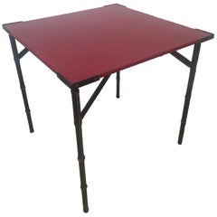 Jacques Adnet Red Leather Top and Black Leather Folding Square Table, 1950s