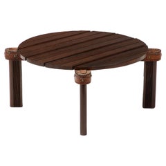 Jacques Adnet Reeded Walnut & Leather Coffee Table, France 1960's