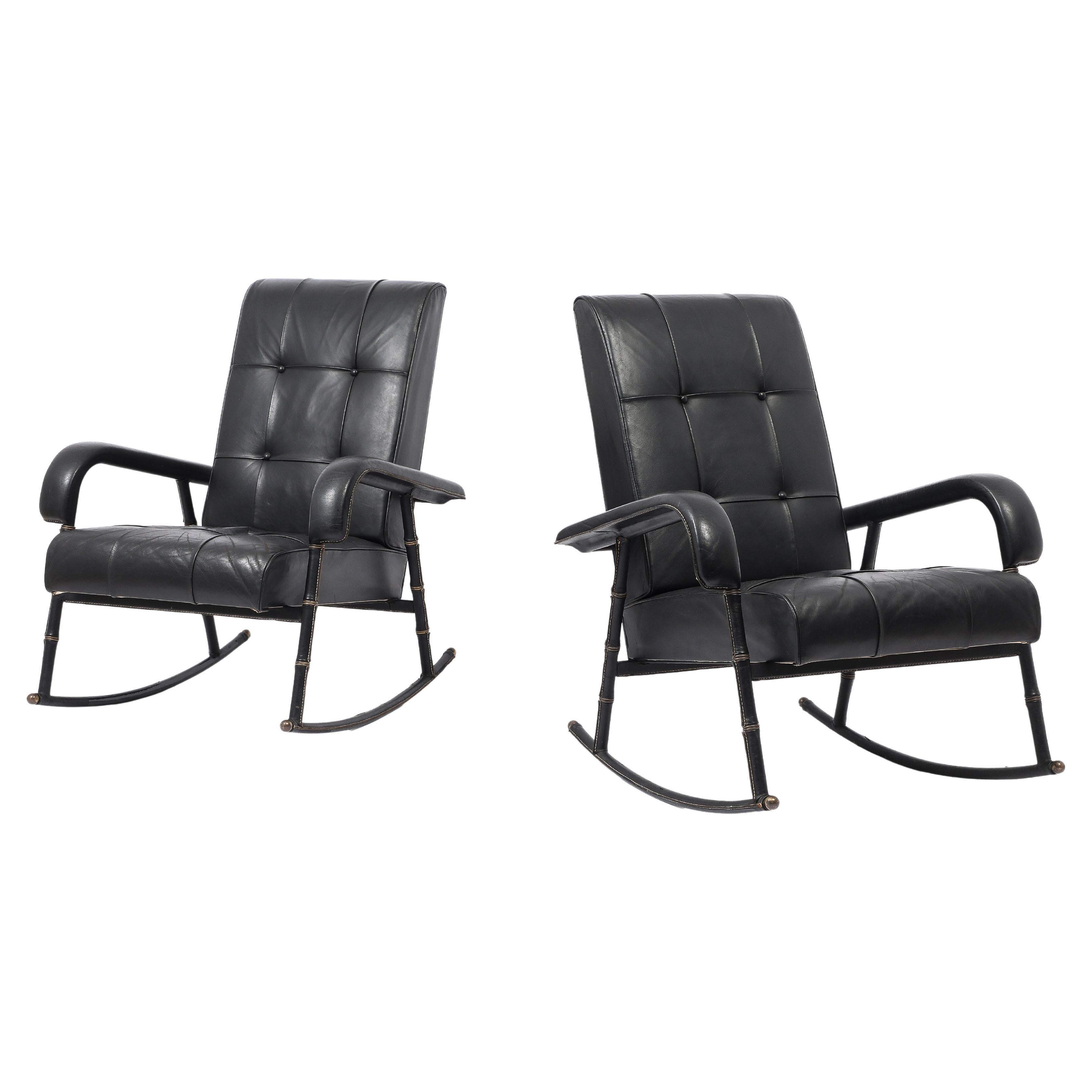 Jacques Adnet Rocking Chairs, France, 1950's For Sale at 1stDibs