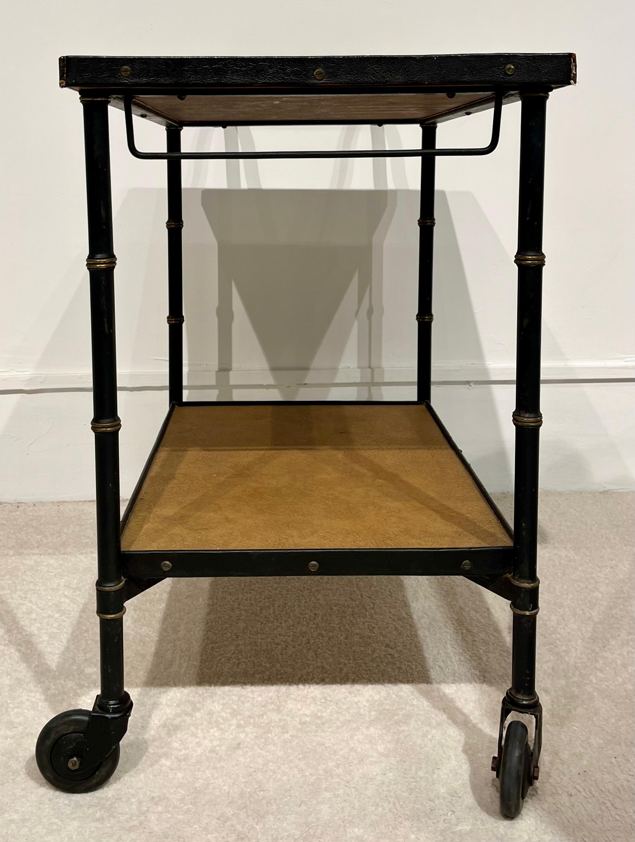 Other Jacques Adnet : Rolling leather and black lacquered metal cart, c. 1950, France