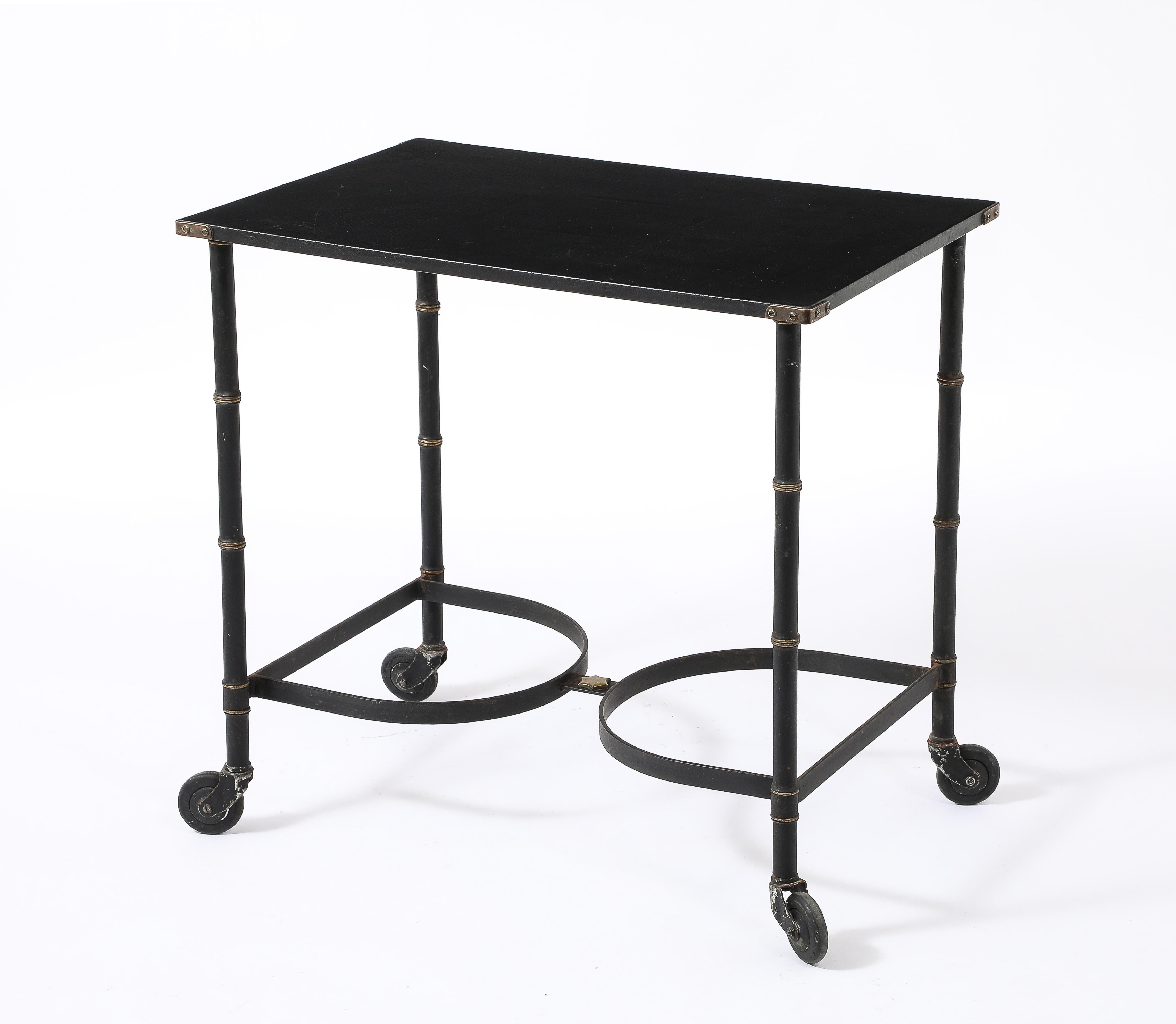 Mid-Century Modern Jacques Adnet Rolling Serving Table, France 1950's For Sale