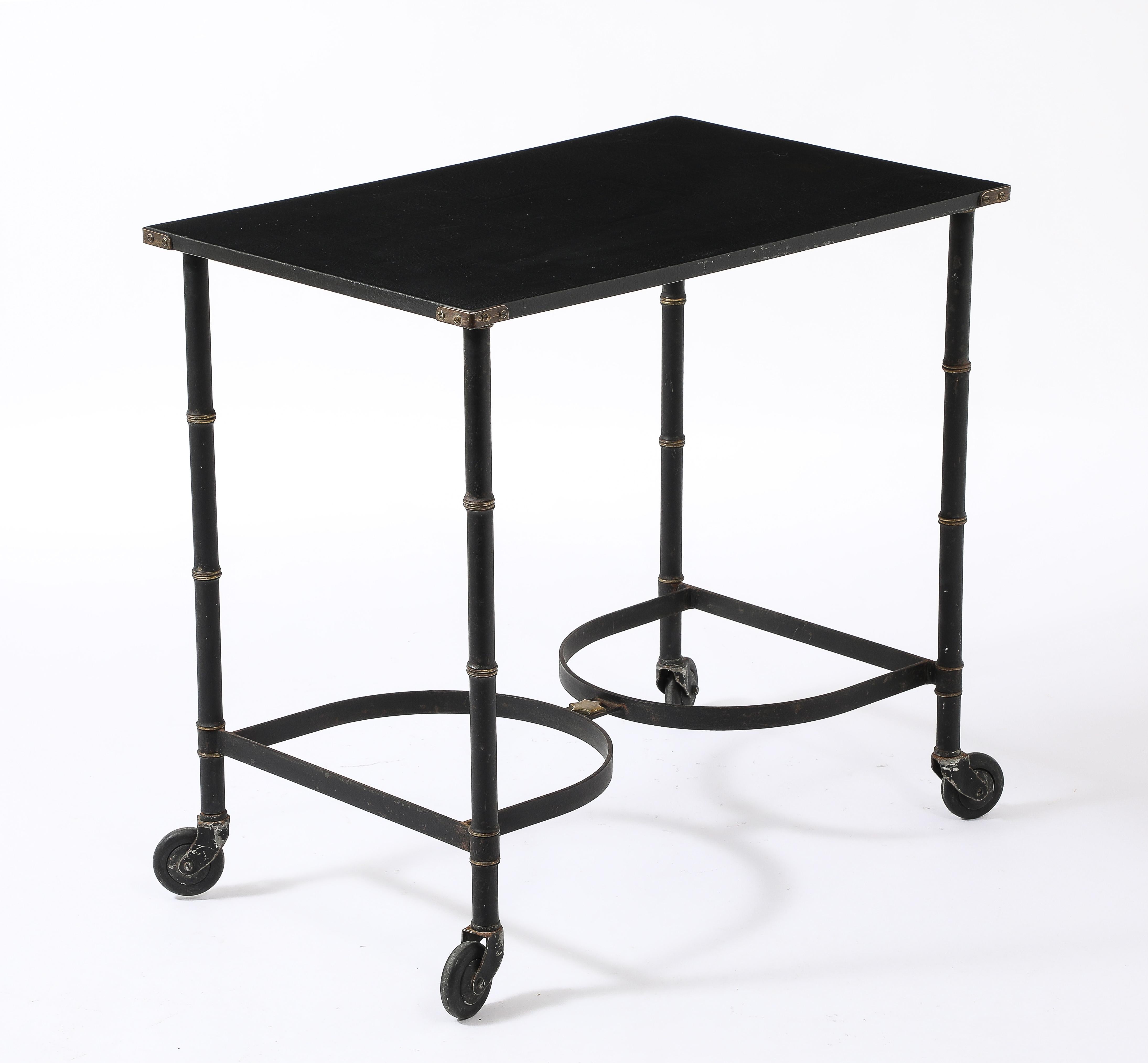 Brass Jacques Adnet Rolling Serving Table, France 1950's For Sale