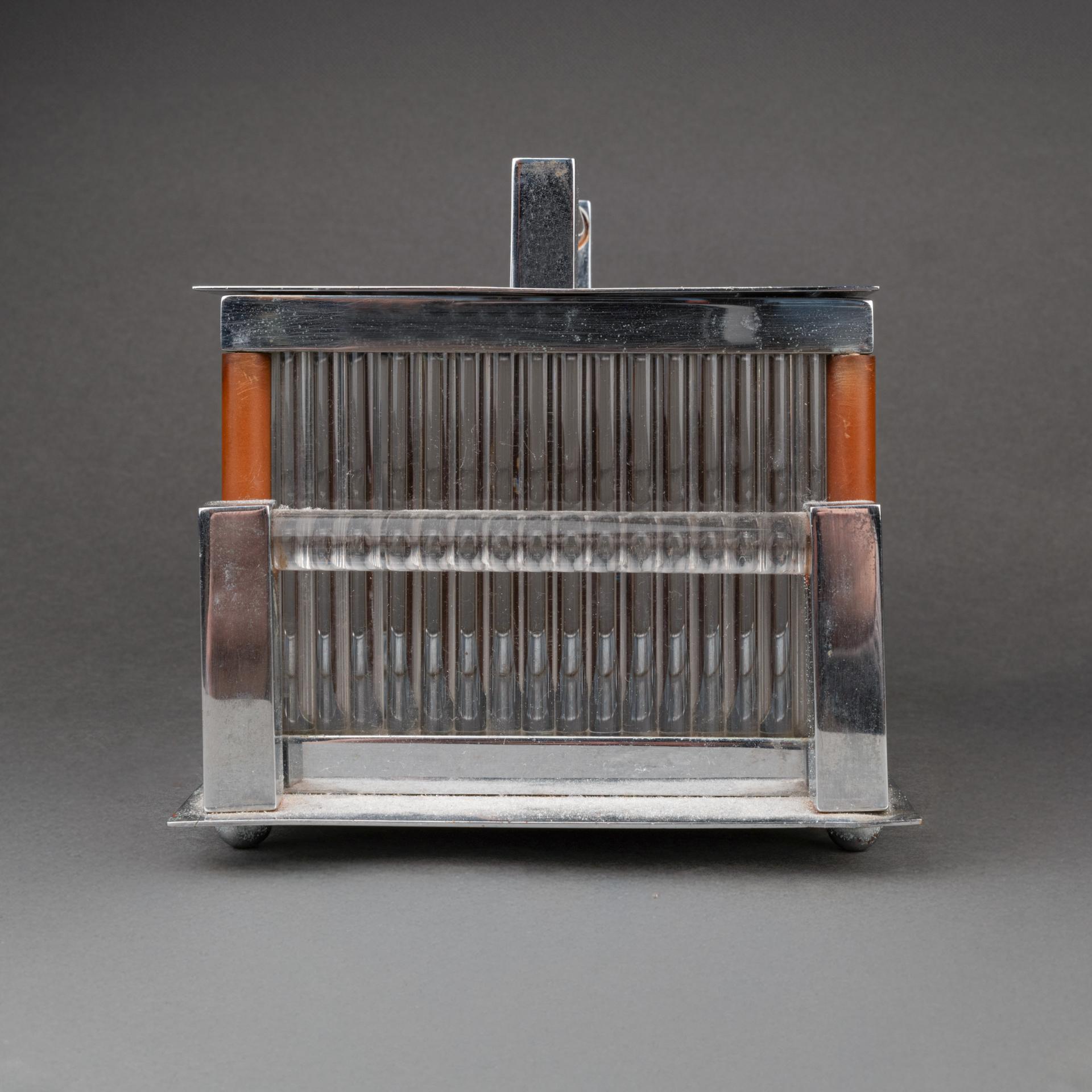 Jacques Adnet : Caja modernista de palisandro, cristal y metal cromado - C.1930-40 Francés