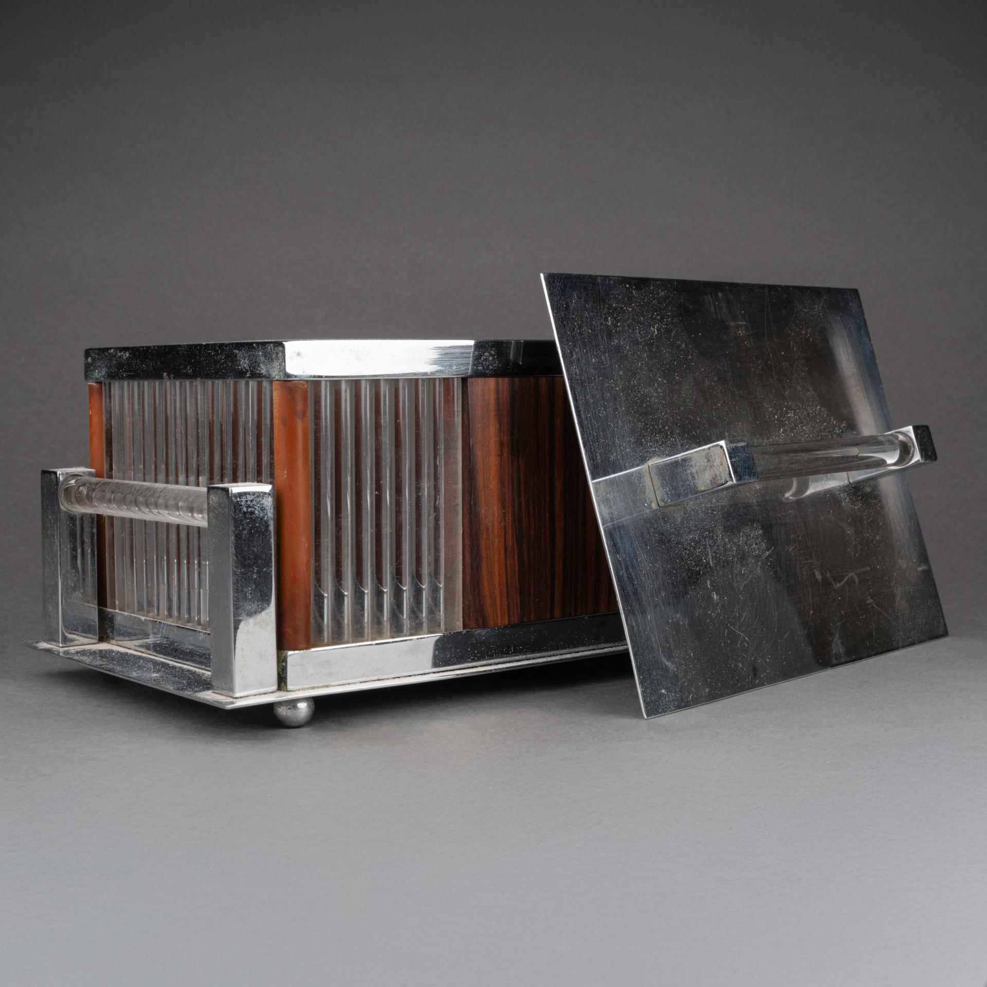 Jacques Adnet : Caja modernista de palisandro, cristal y metal cromado - C.1930-40 1