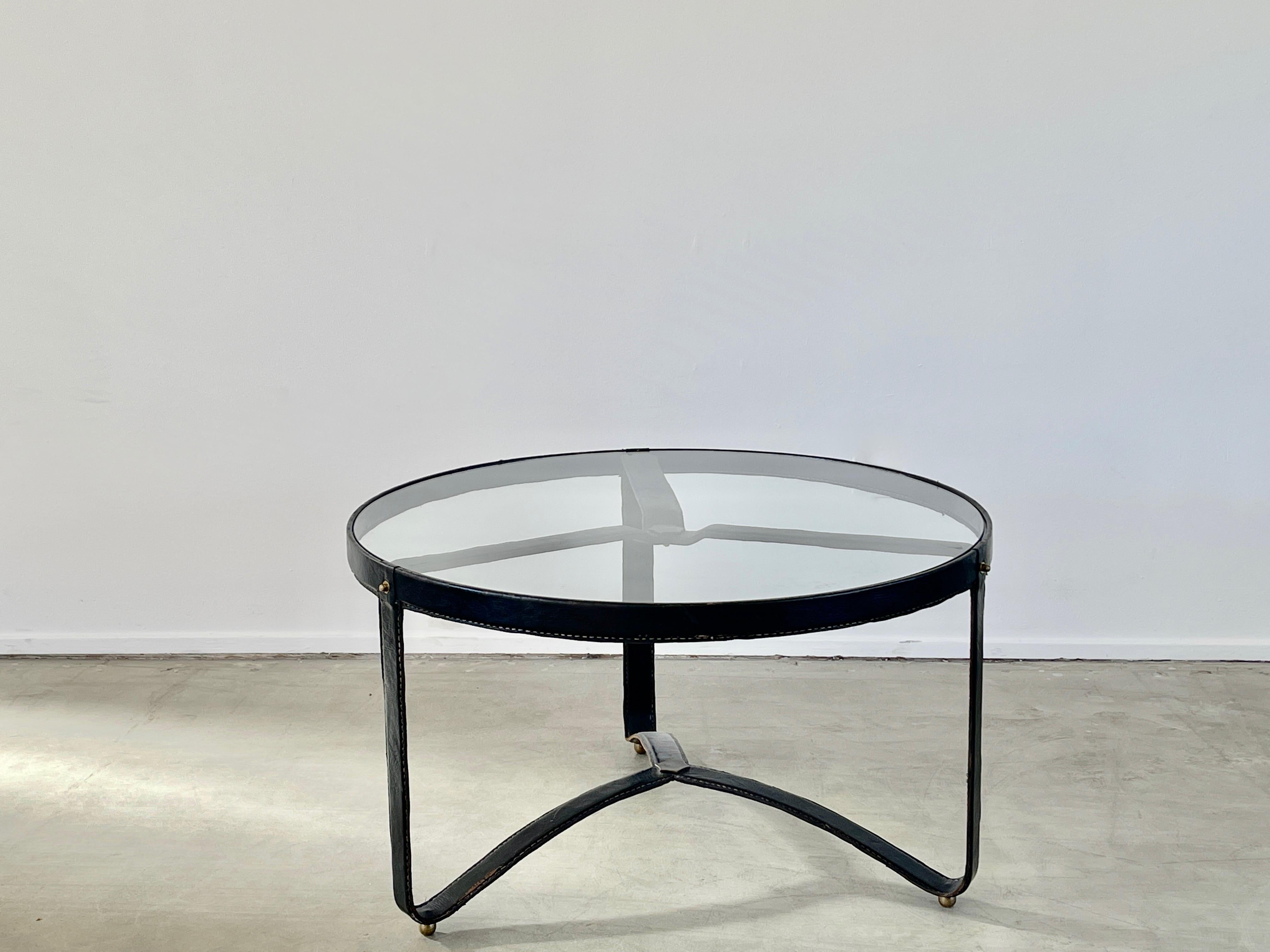 French Jacques Adnet Round Coffee Table