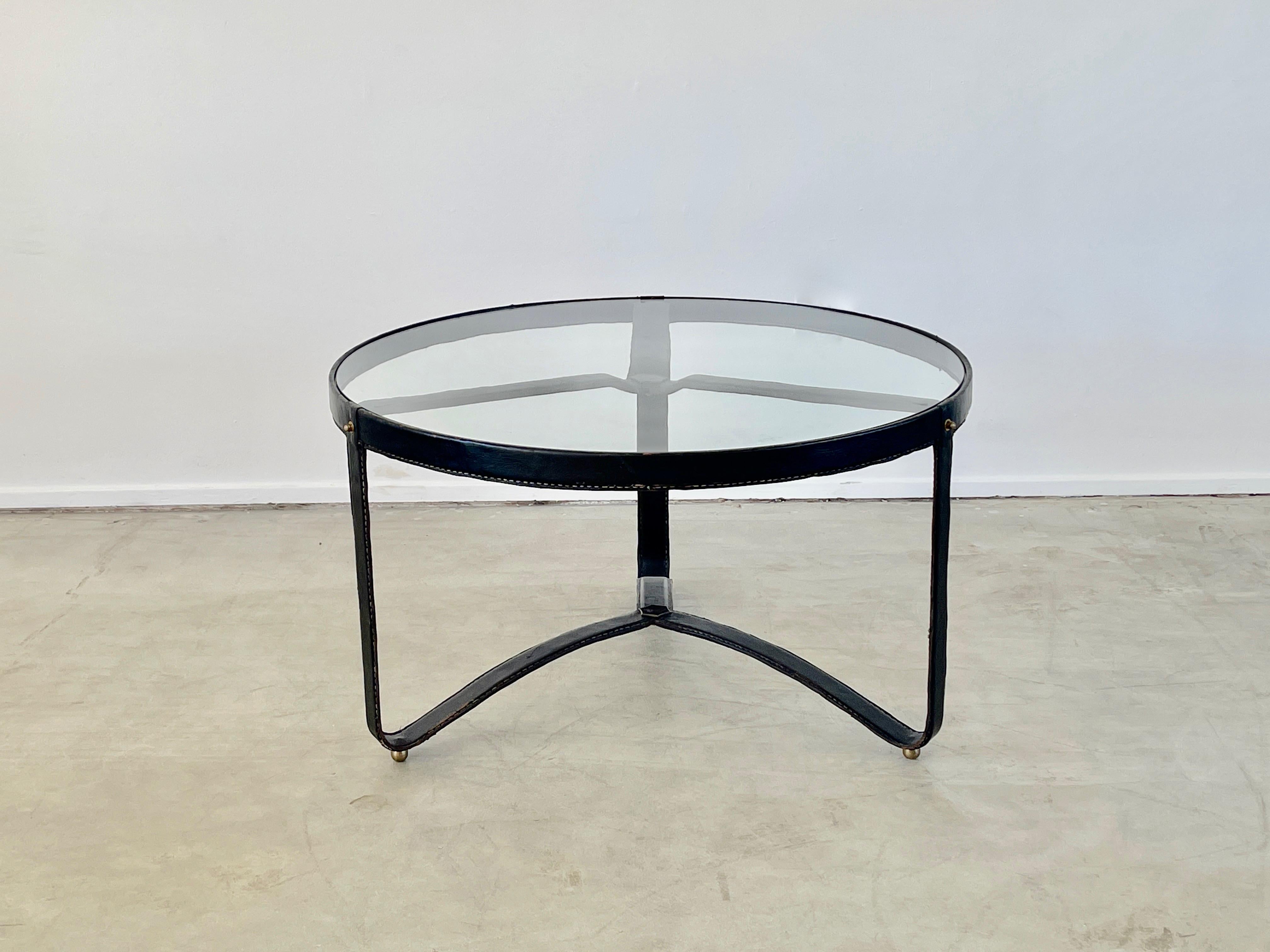 Jacques Adnet Round Coffee Table In Good Condition In Beverly Hills, CA
