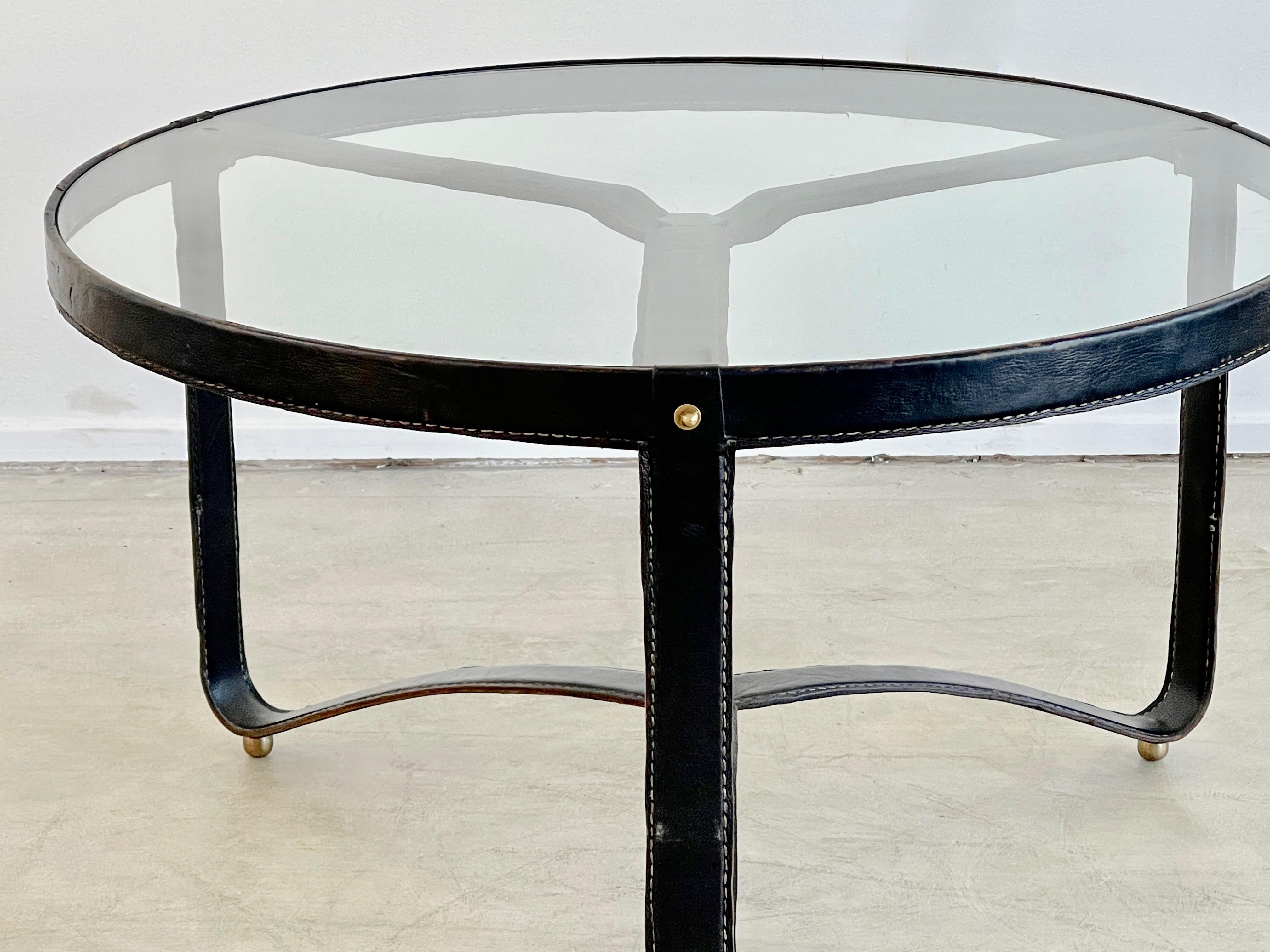 Leather Jacques Adnet Round Coffee Table