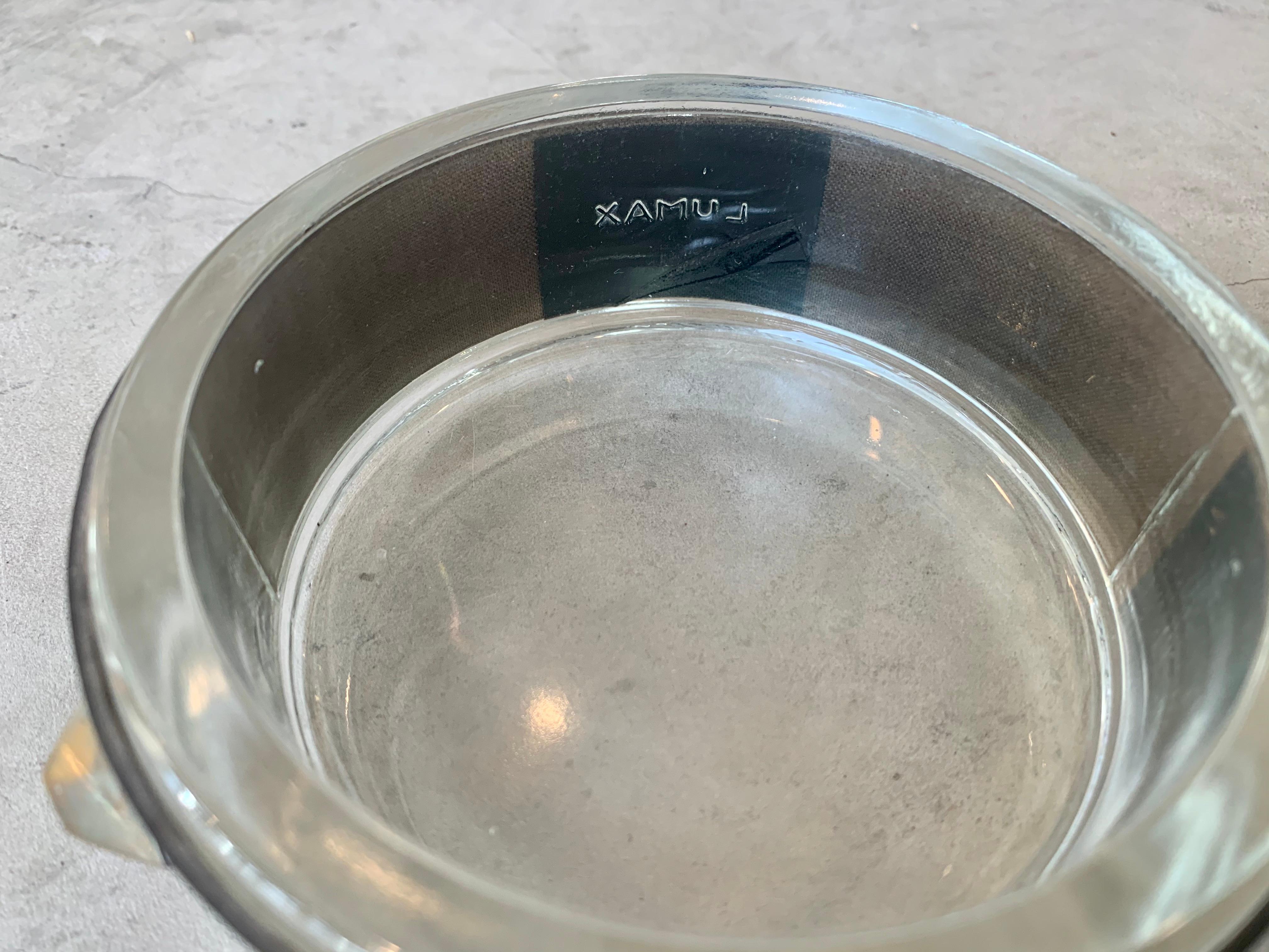 Jacques Adnet Round Leather and Glass Catchall In Good Condition In Los Angeles, CA