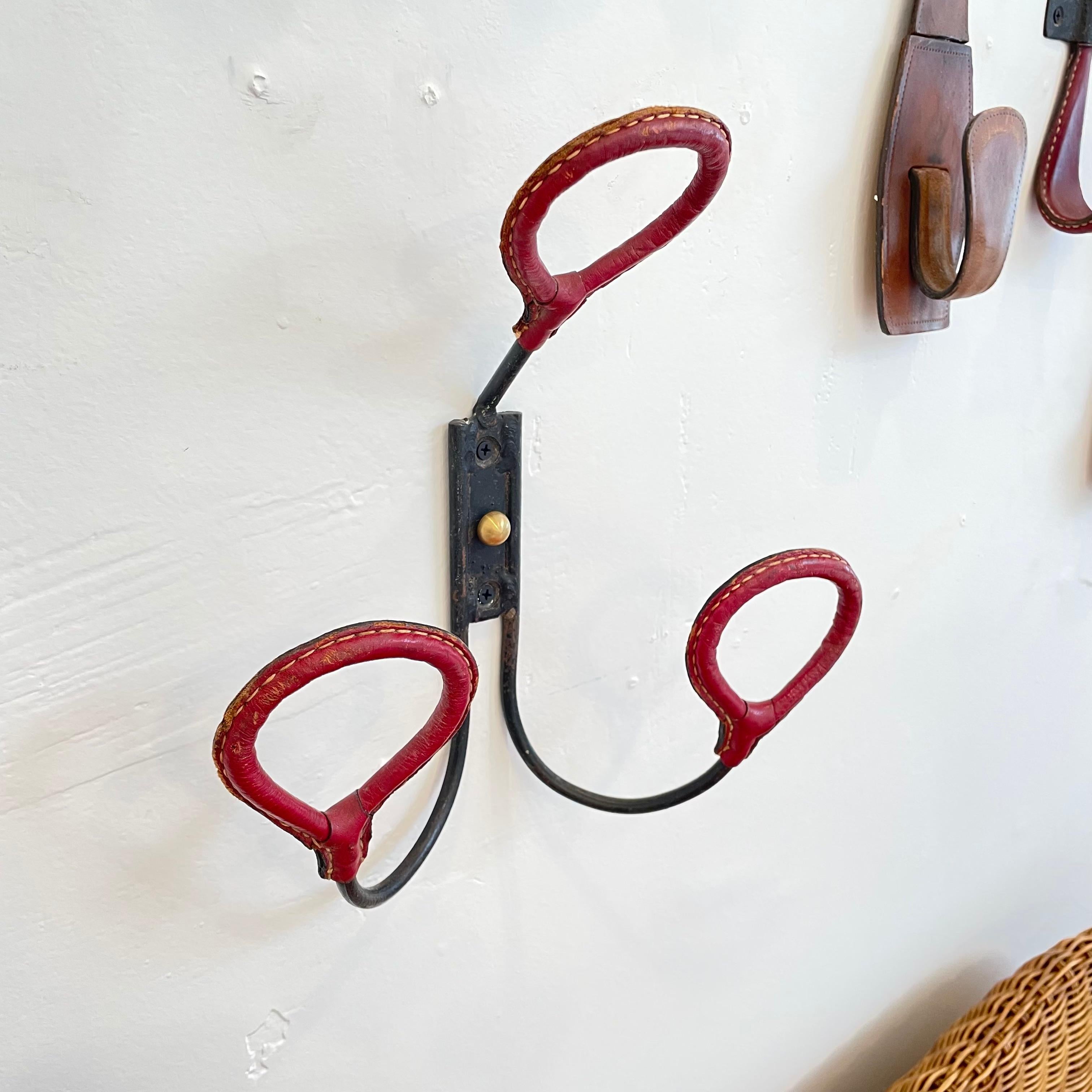 Jacques Adnet Saddle Leather and Iron Coat Rack 4