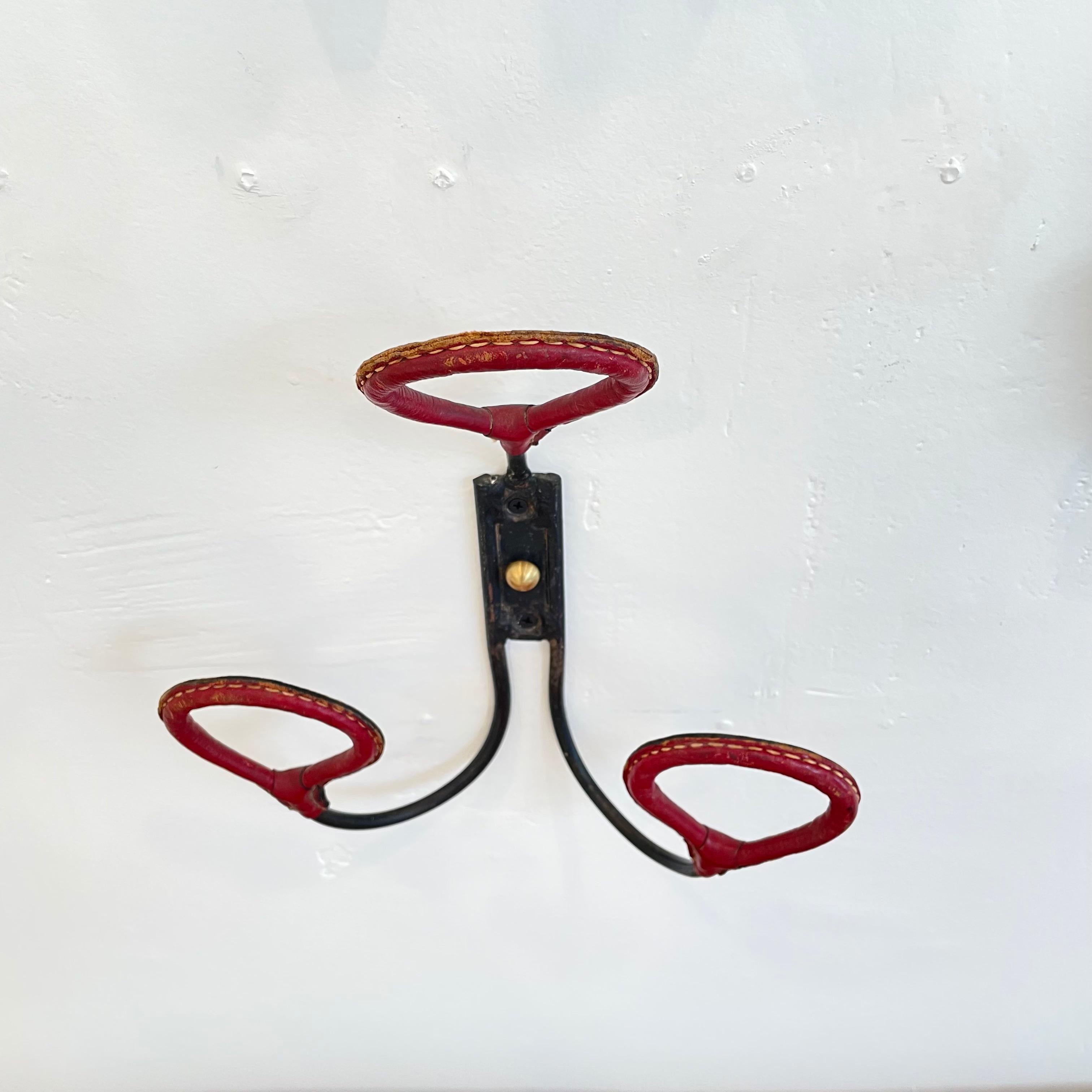 Jacques Adnet Saddle Leather and Iron Coat Rack 2