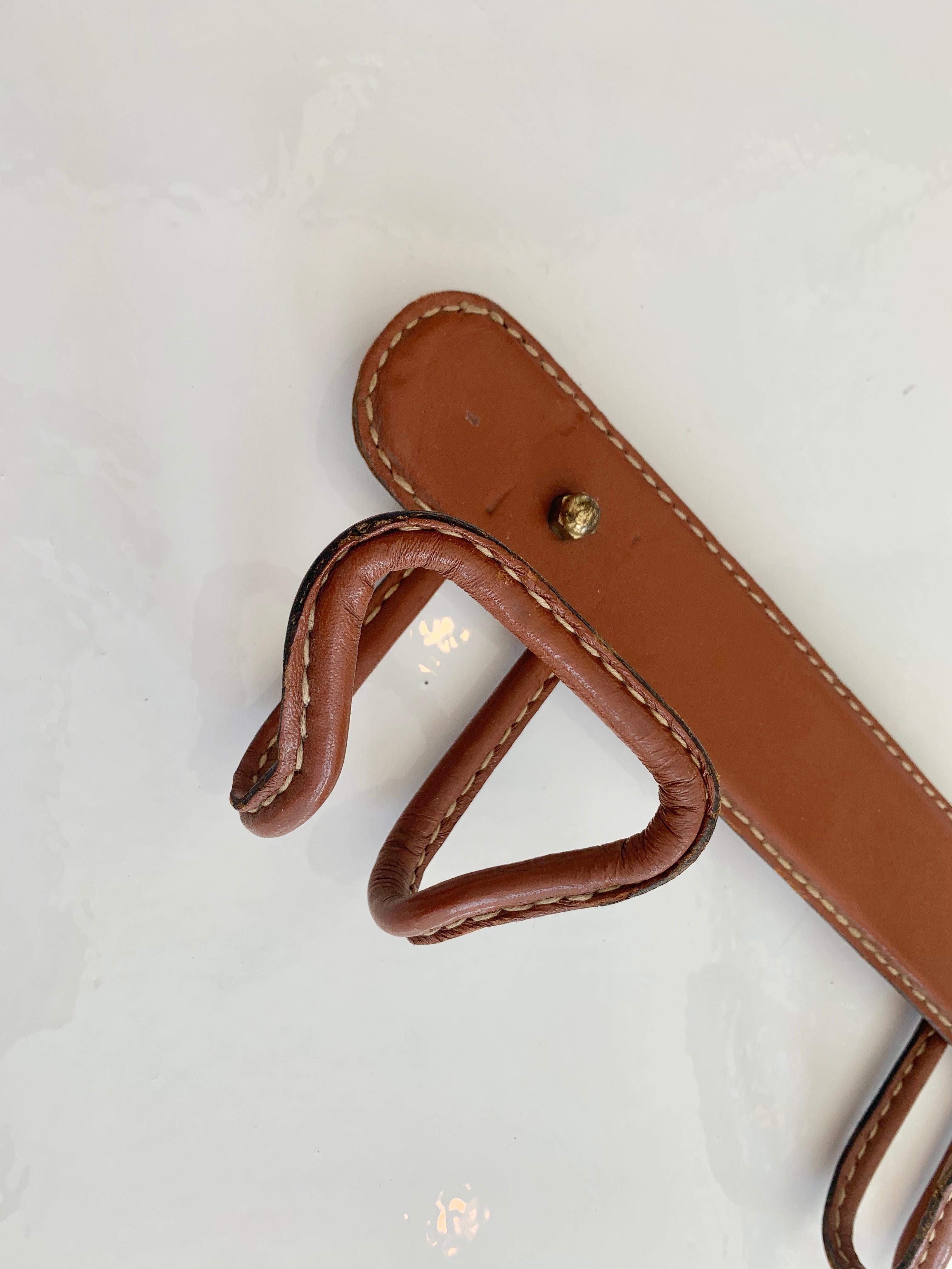 French Jacques Adnet Saddle Leather Coat Rack