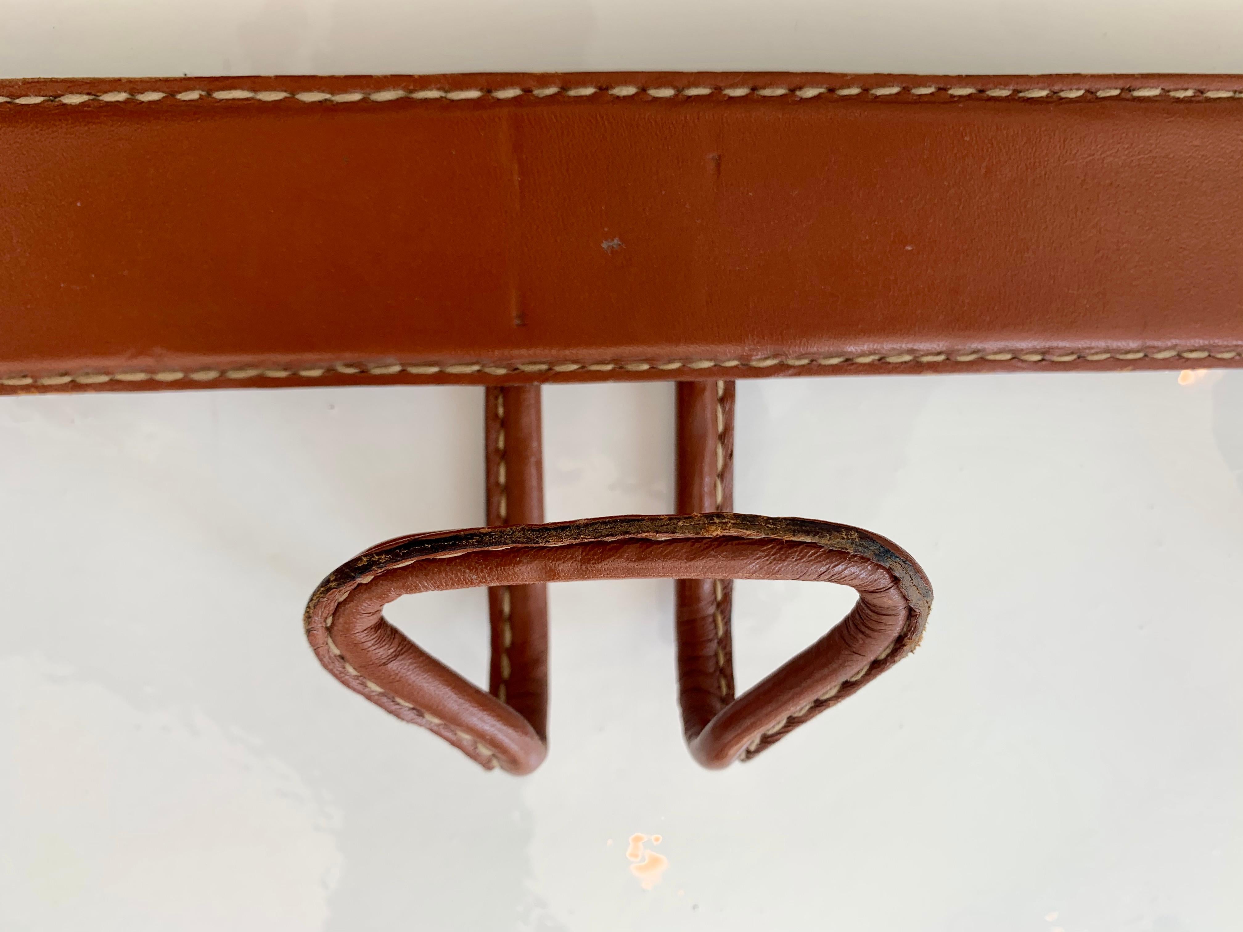 Jacques Adnet Saddle Leather Coat Rack In Good Condition In Los Angeles, CA