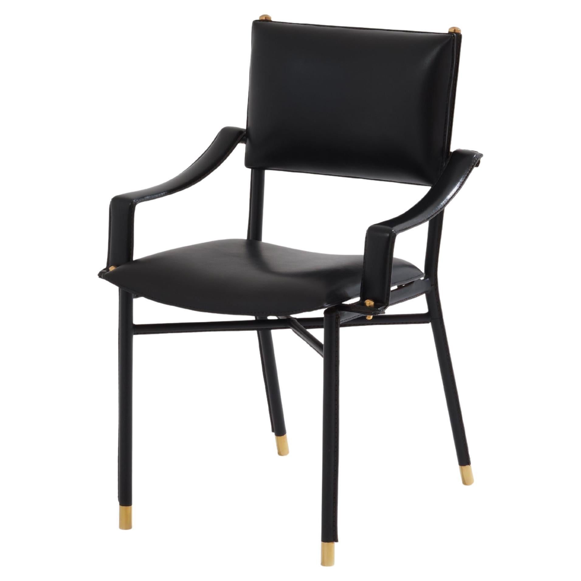 Jacques Adnet Schreibtischstuhl aus Leder und Messing mit Sattelsteppung 1950 im Angebot