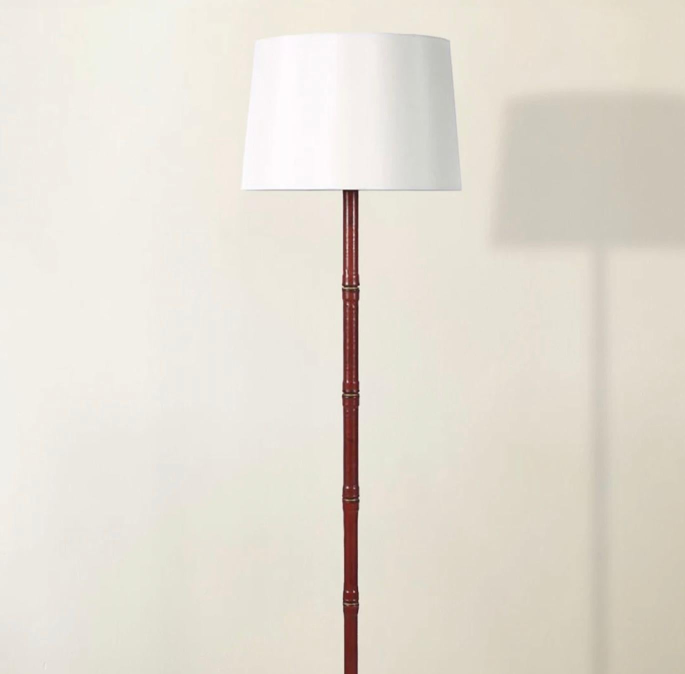 French Jacques Adnet Scarlet Leather Floor Lamp