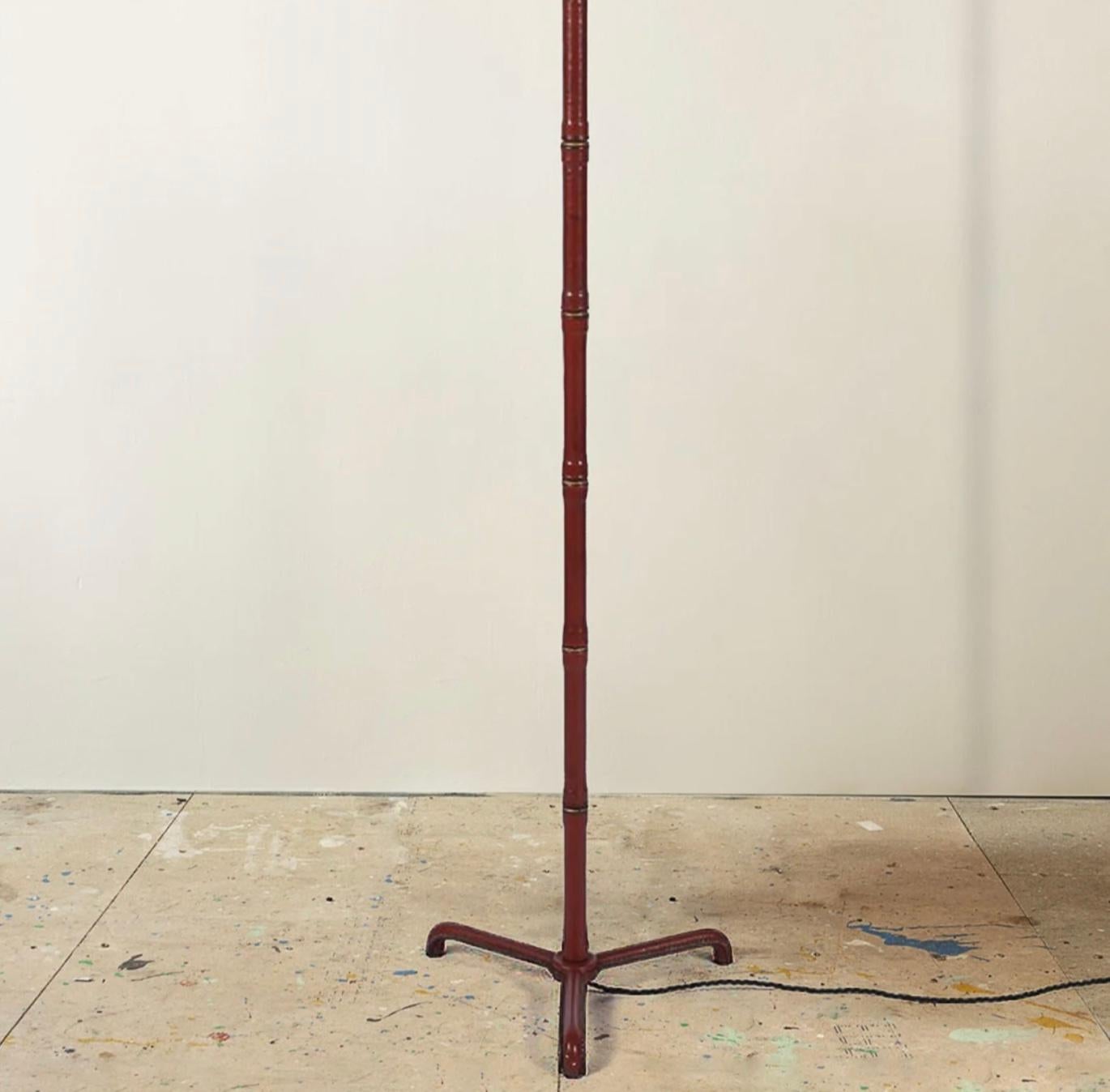 Jacques Adnet Scarlet Leather Floor Lamp In Good Condition In London, GB