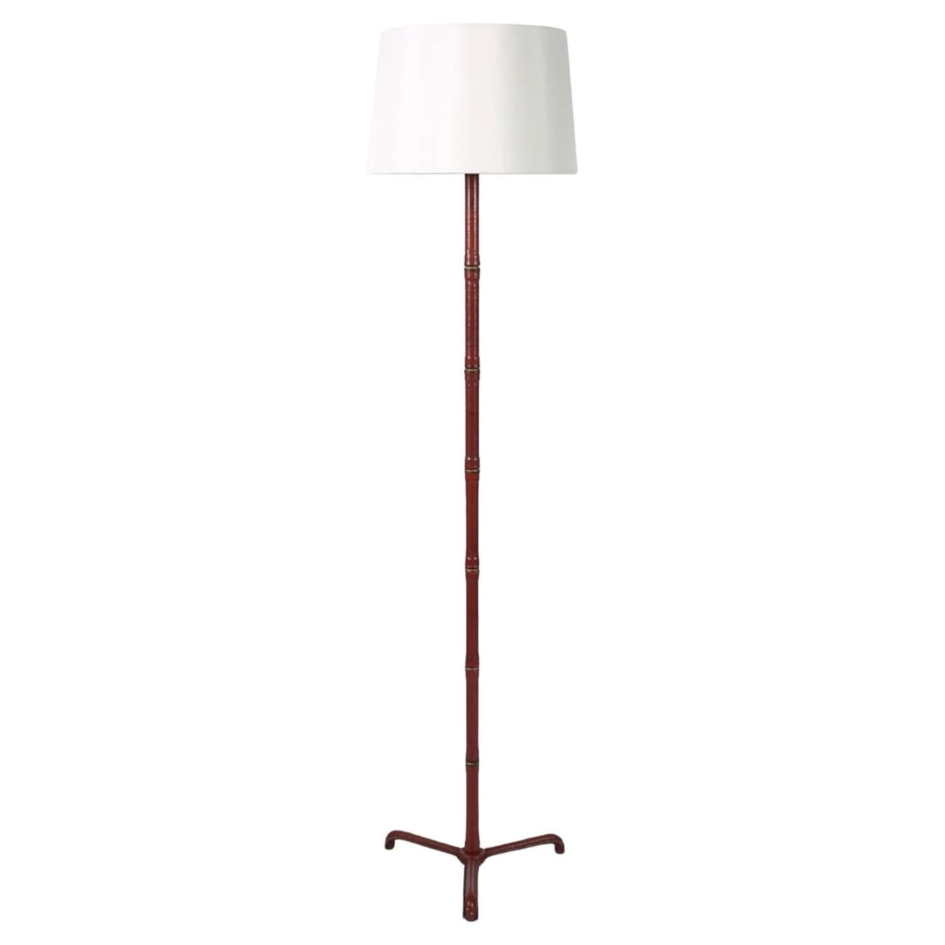 Jacques Adnet Scarlet Leather Floor Lamp
