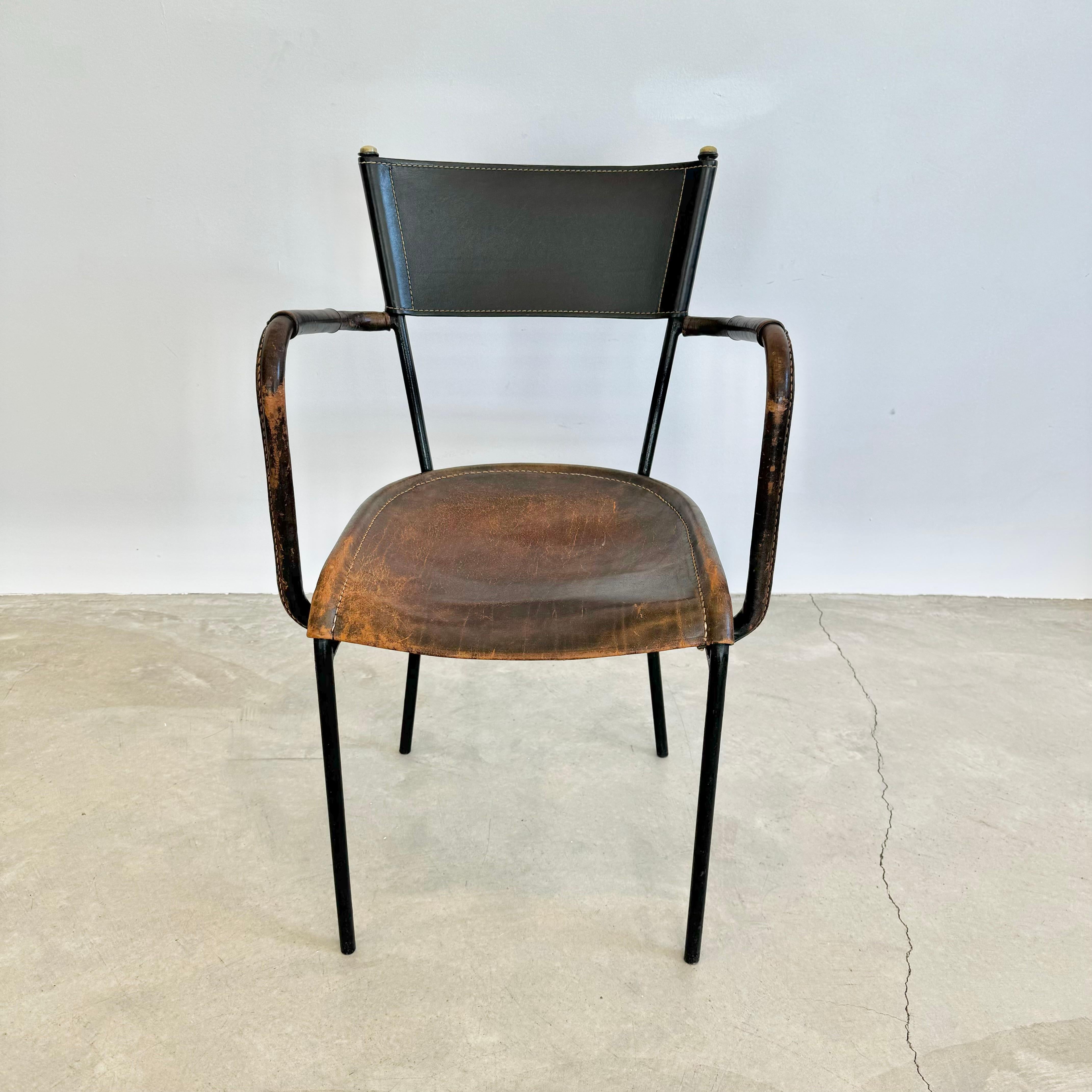 Mid-Century Modern Jacques Adnet Sculptural Leather Armchair, 1950s France For Sale