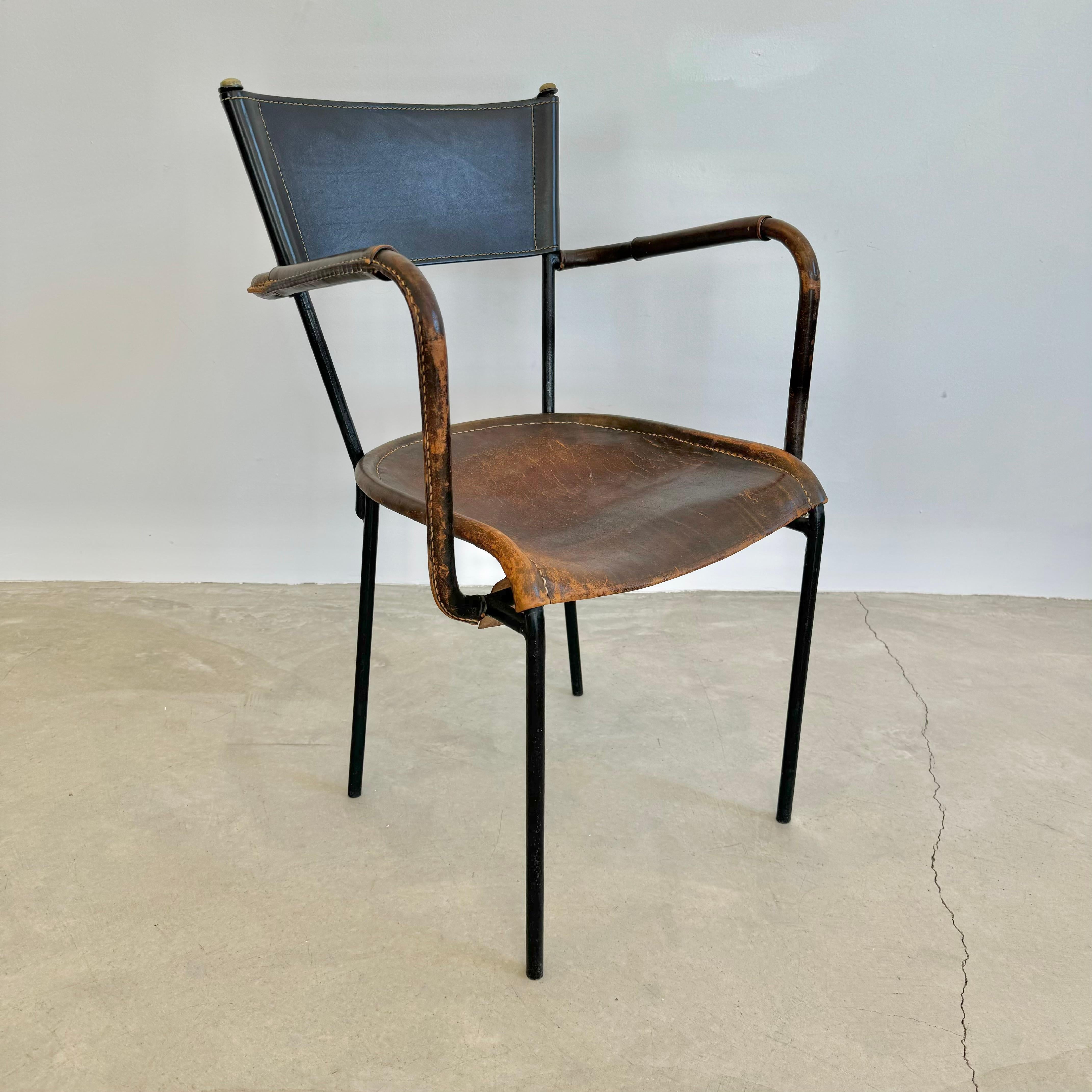 Mid-20th Century Jacques Adnet Sculptural Leather Armchair, 1950s France For Sale