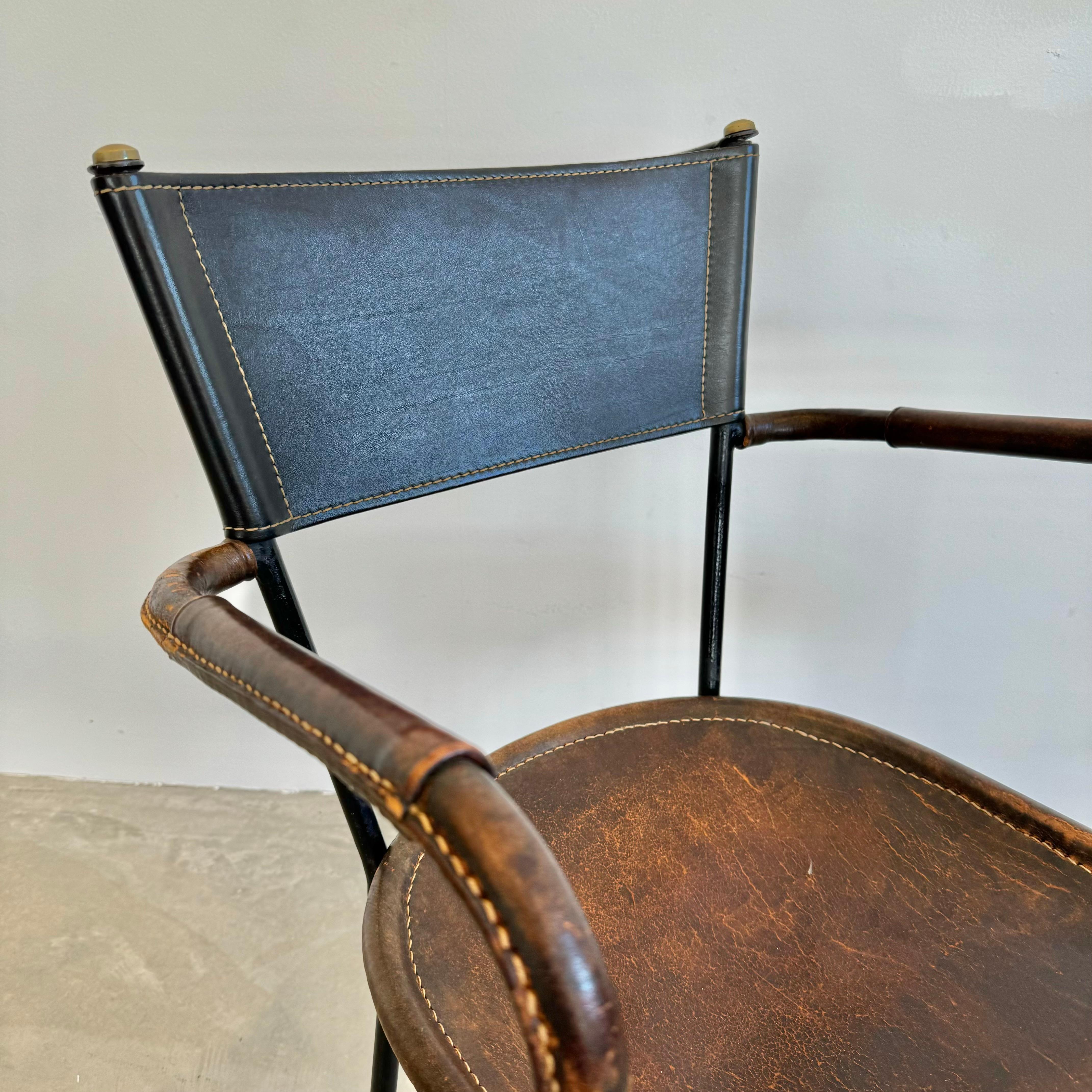 Metal Jacques Adnet Sculptural Leather Armchair, 1950s France For Sale
