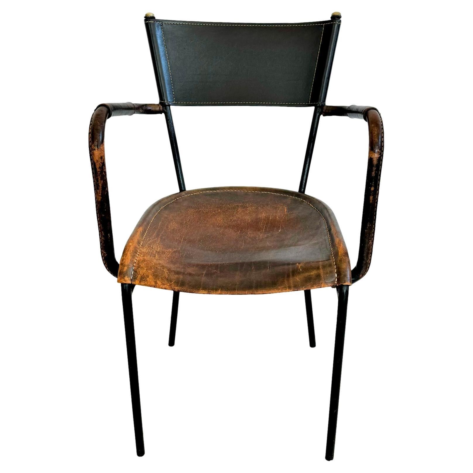 Jacques Adnet Sculptural Leather Armchair, 1950s France For Sale