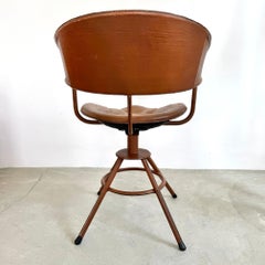Jacques Adnet Sculptural Leather Swivel Chair, 1950s France