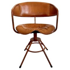 Jacques Adnet Sculptural Leather Swivel Chair, 1950s France